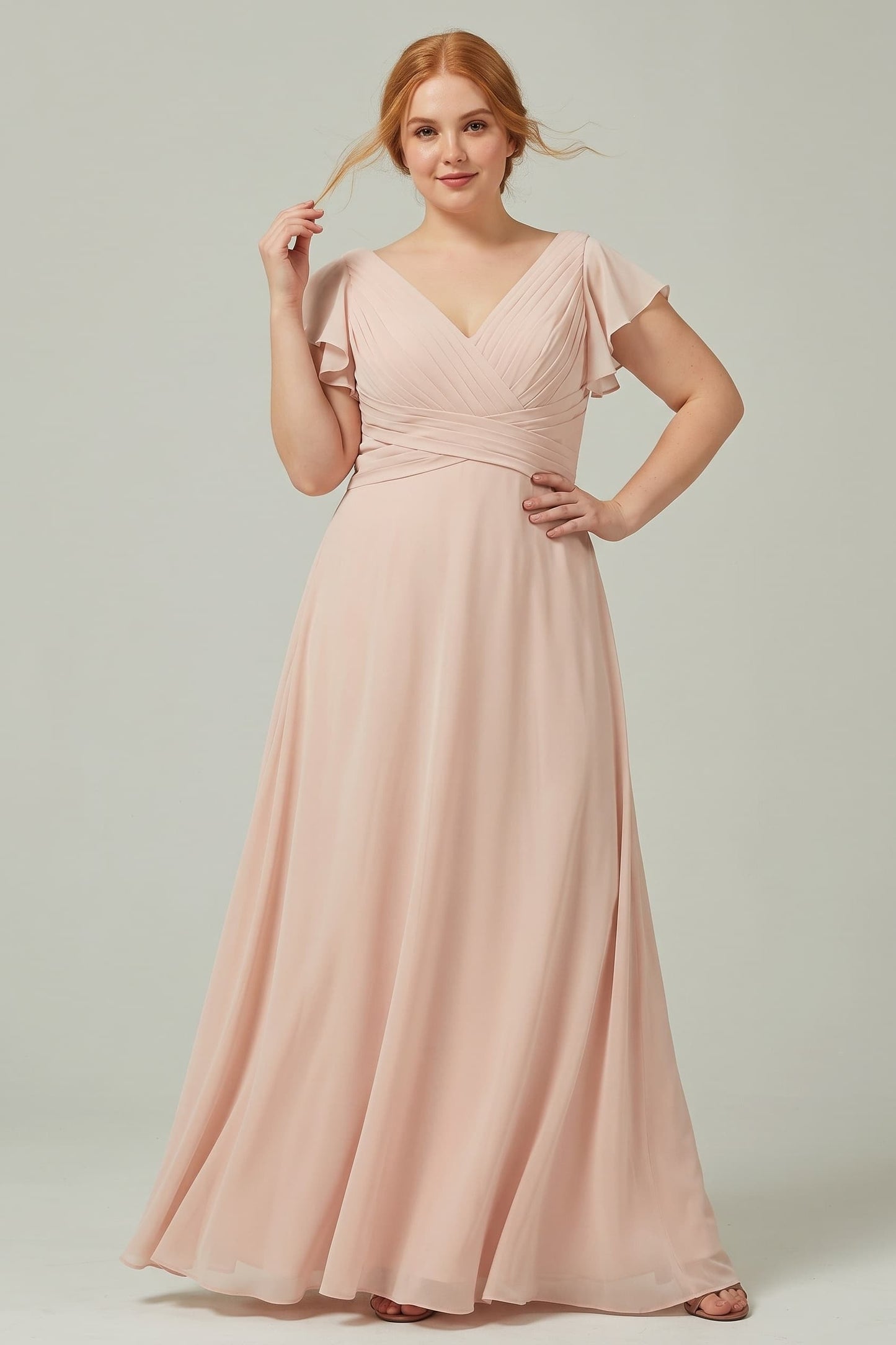 A-Line Floor Length Chiffon Bridesmaid Dress CB0302 - Fiery Red - COCOMELODY