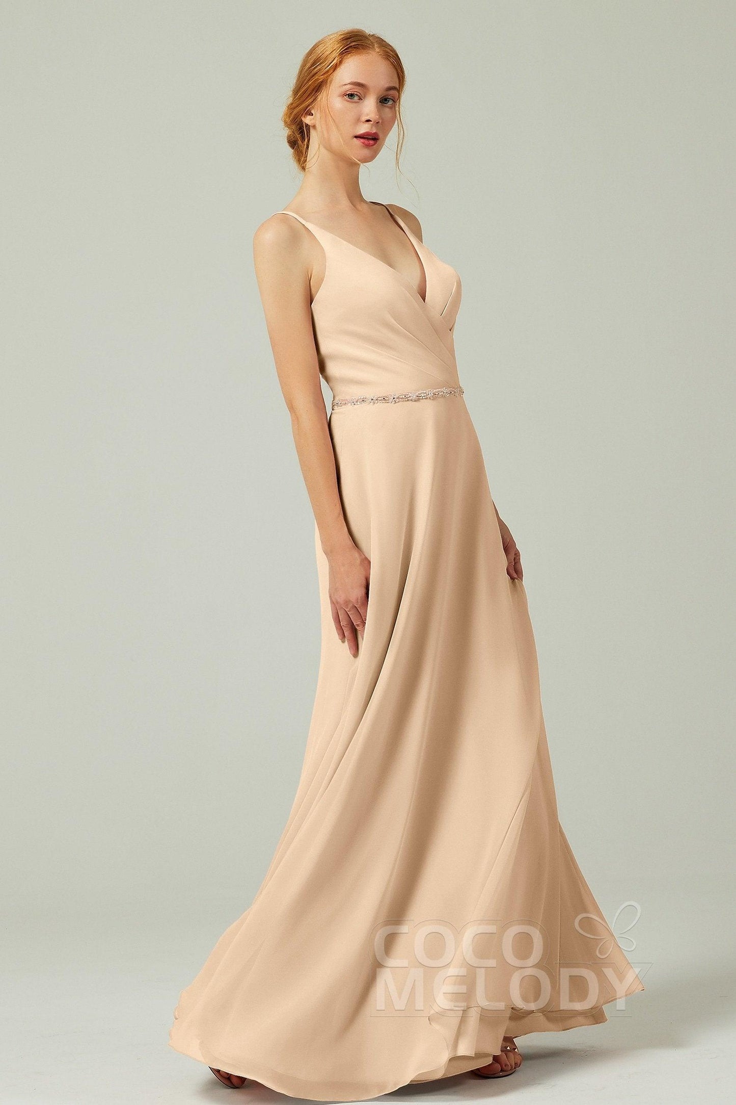 A-Line Floor Length Chiffon Bridesmaid Dress CB0303 - COCOMELODY