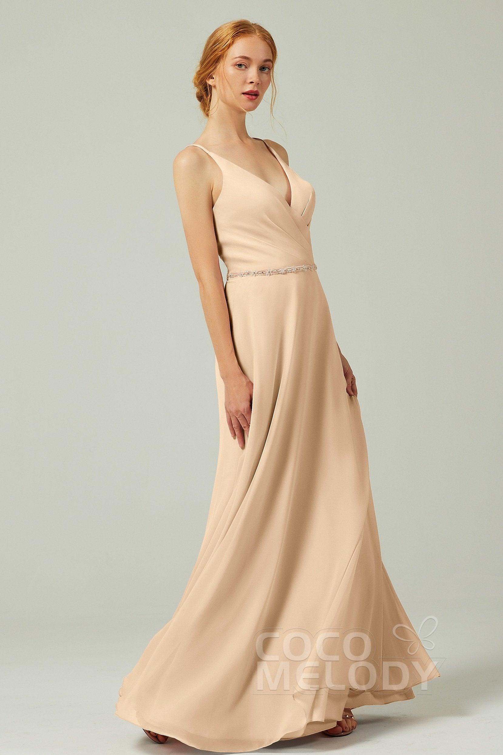 A-Line Floor Length Chiffon Bridesmaid Dress CB0303 - COCOMELODY