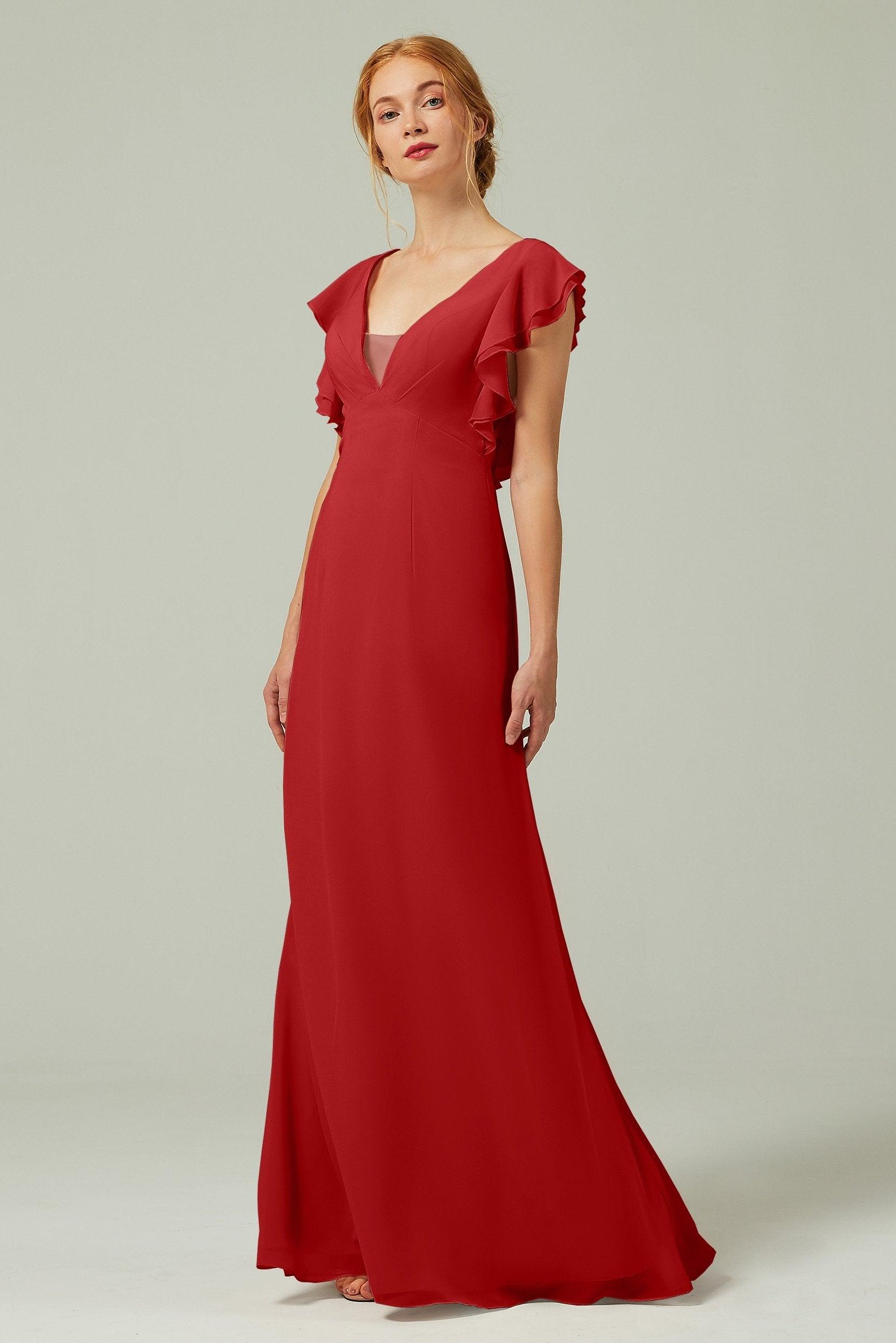 Sheath-Column Floor Length Chiffon Bridesmaid Dress CB0304 - COCOMELODY