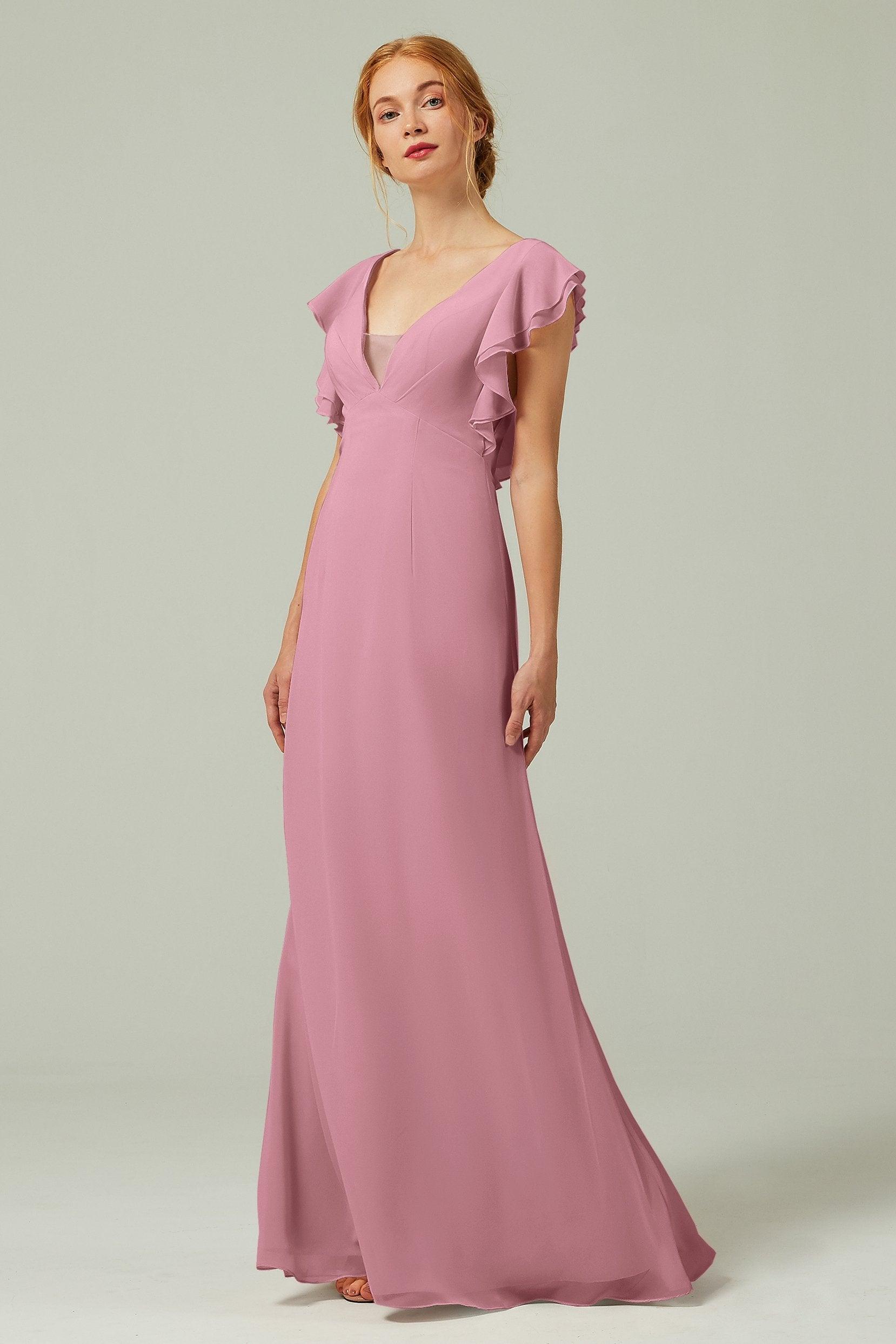 Sheath-Column Floor Length Chiffon Bridesmaid Dress CB0304 - COCOMELODY