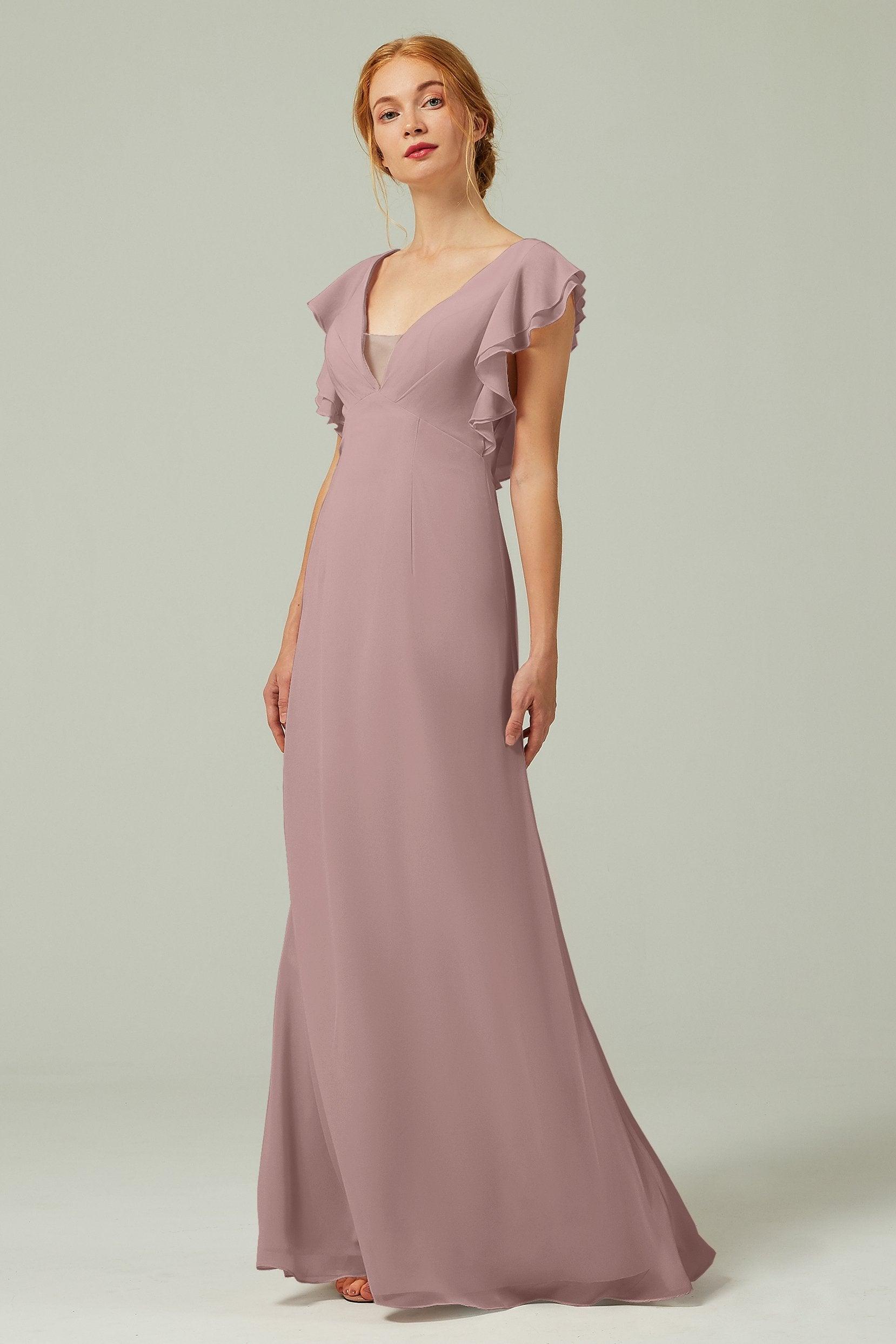Sheath-Column Floor Length Chiffon Bridesmaid Dress CB0304 - COCOMELODY