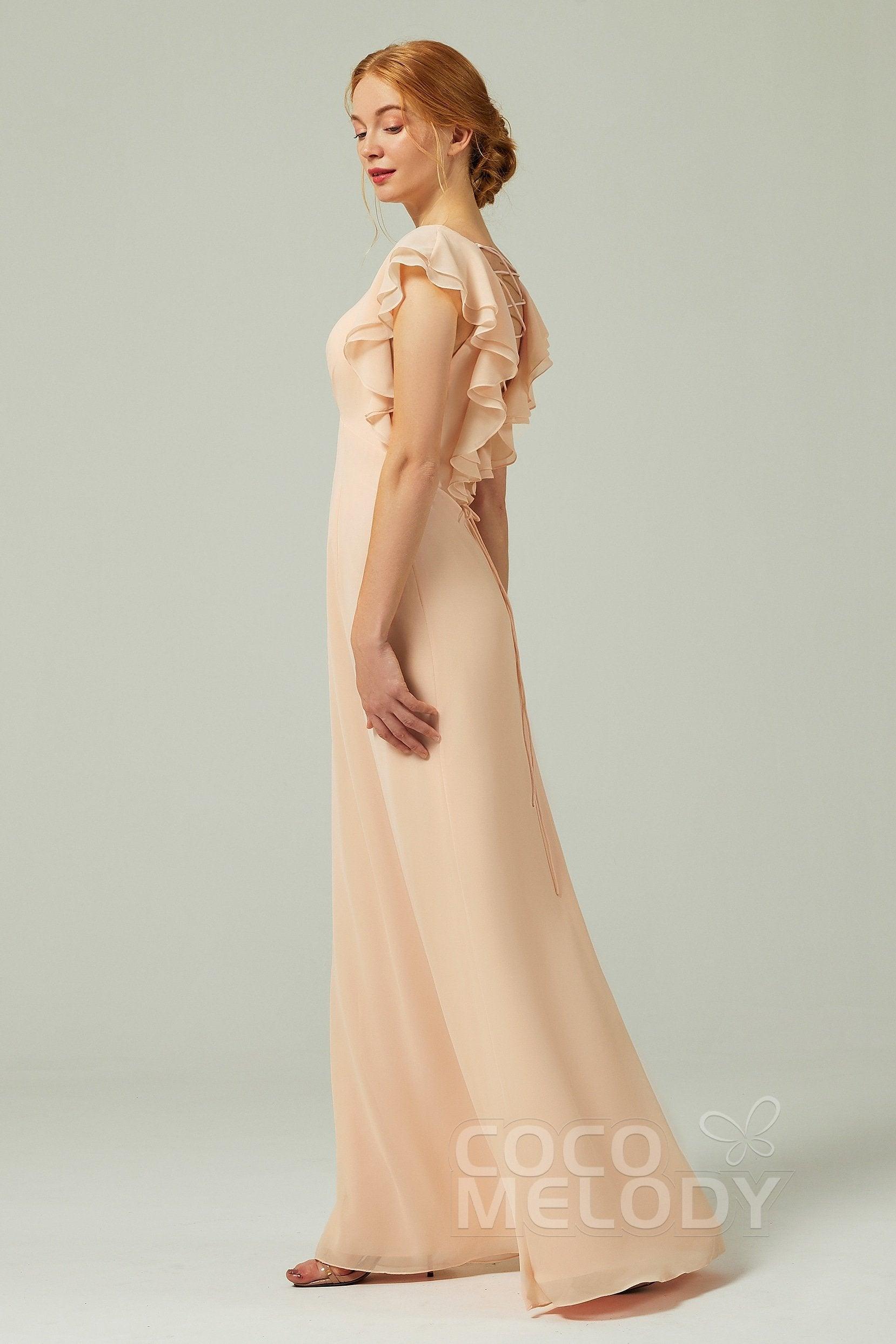 Sheath-Column Floor Length Chiffon Bridesmaid Dress CB0304 - COCOMELODY