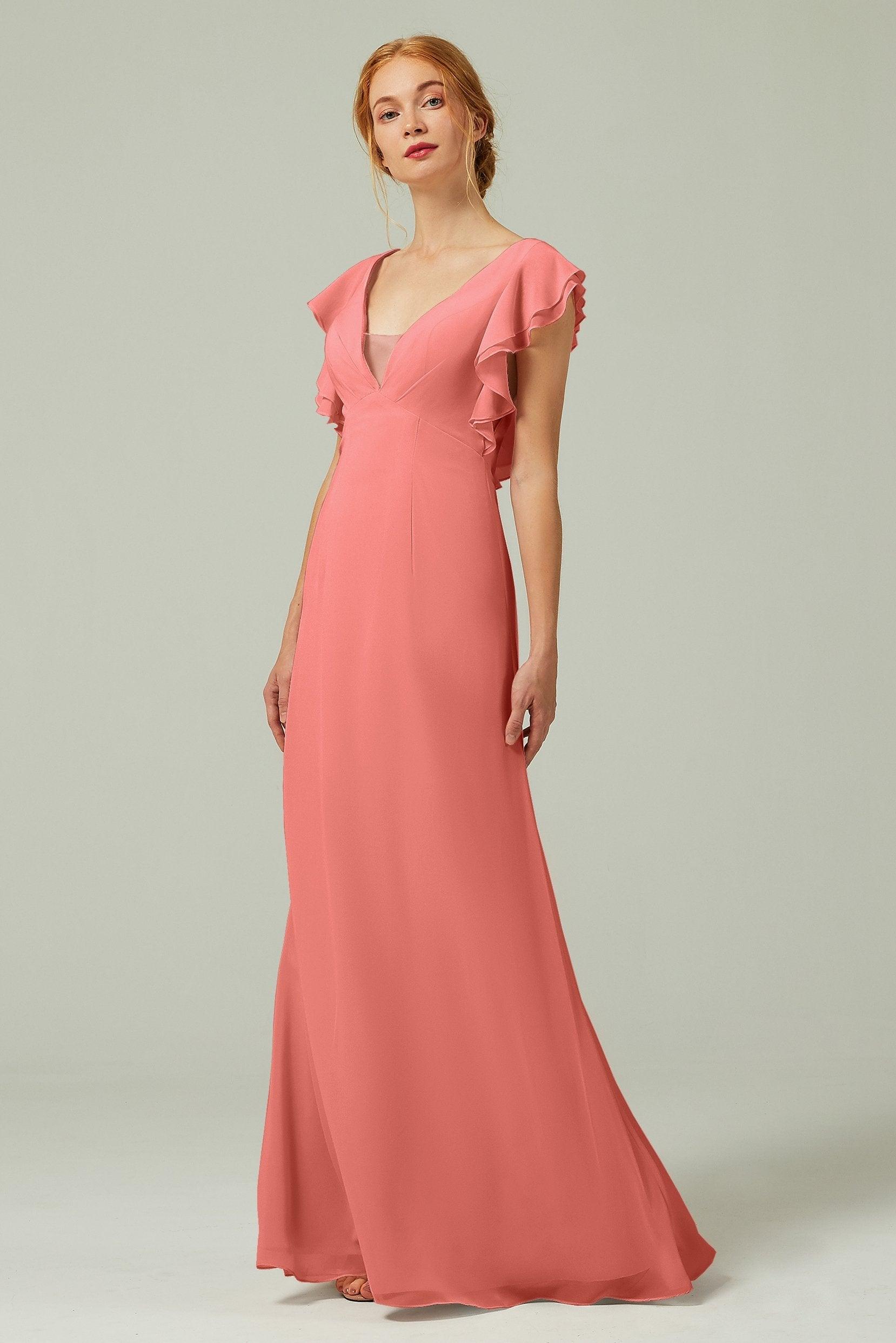 Sheath-Column Floor Length Chiffon Bridesmaid Dress CB0304 - COCOMELODY