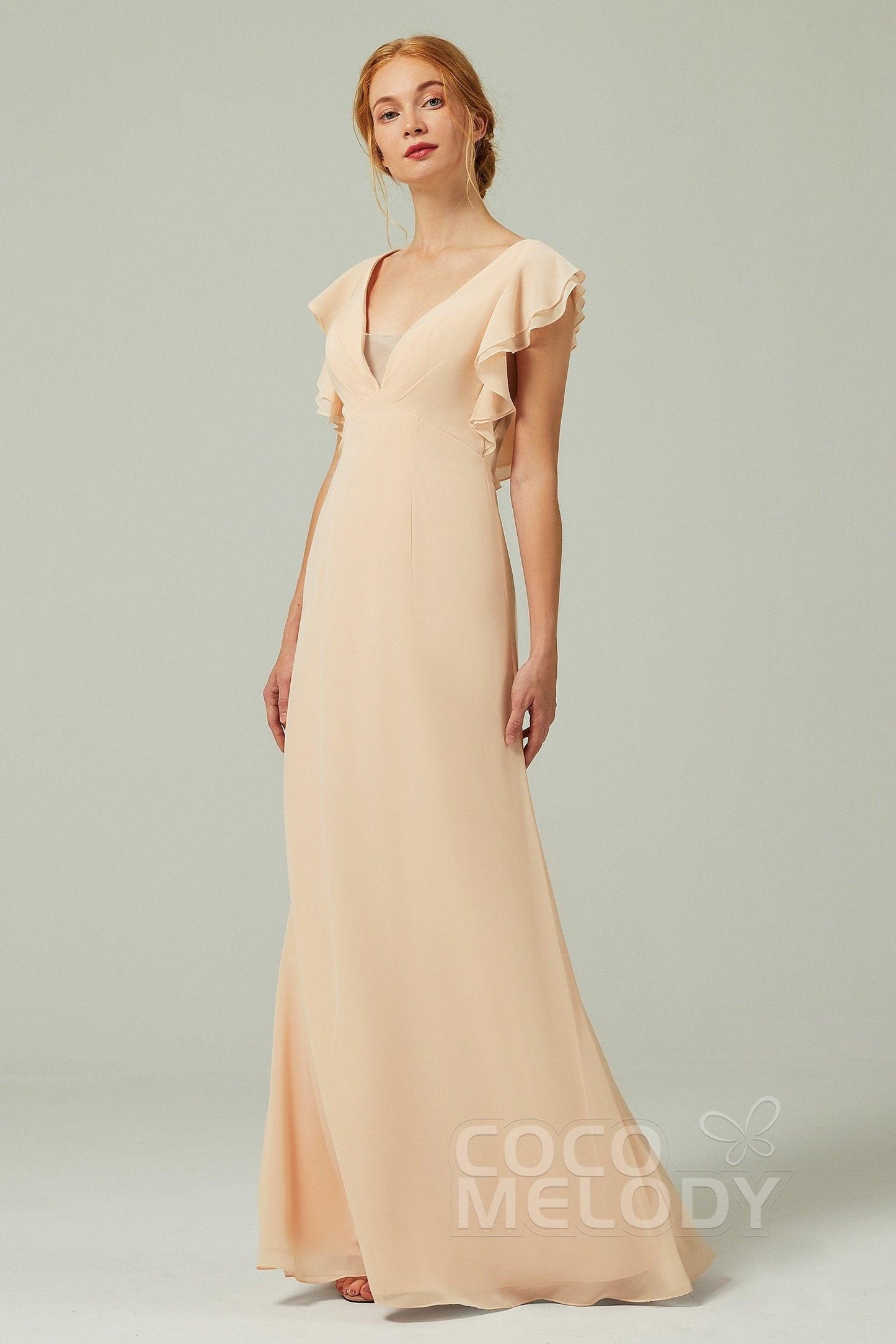 Sheath-Column Floor Length Chiffon Bridesmaid Dress CB0304 - COCOMELODY