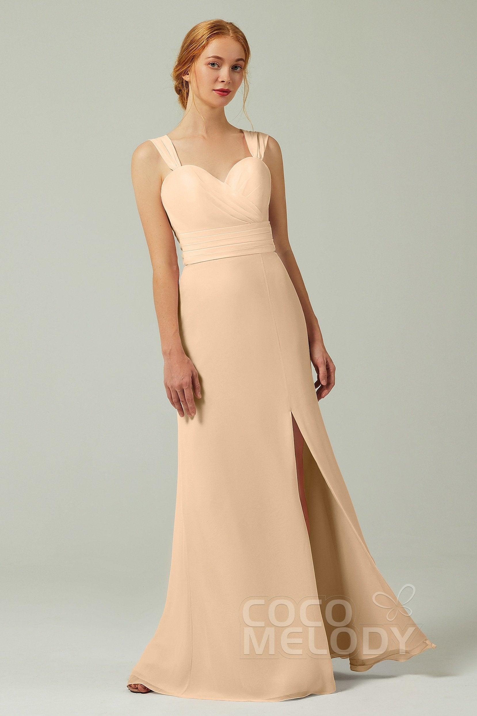 Sheath-Column Floor Length Chiffon Bridesmaid Dress CB0305 - COCOMELODY
