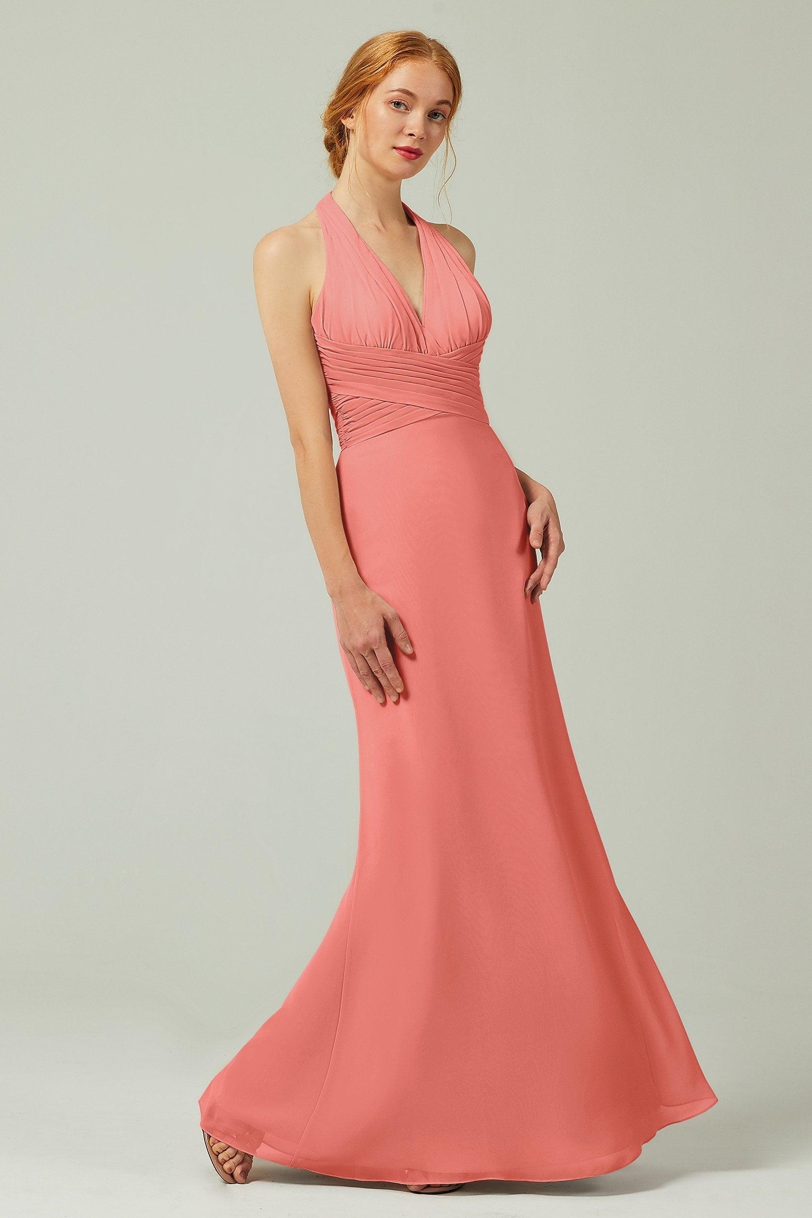 Sheath-Column Floor Length Chiffon Bridesmaid Dress CB0306 - COCOMELODY