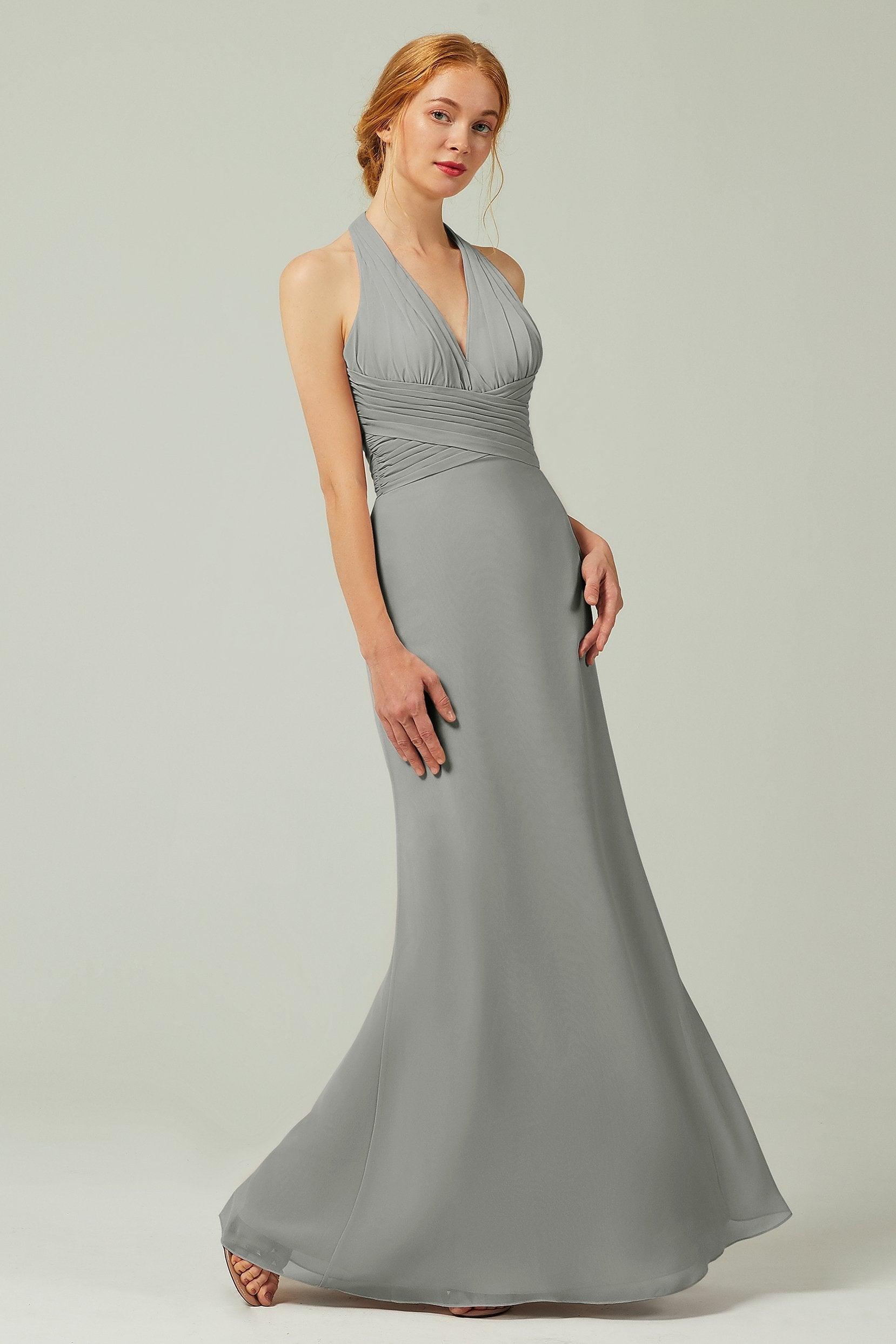 Sheath-Column Floor Length Chiffon Bridesmaid Dress CB0306 - COCOMELODY
