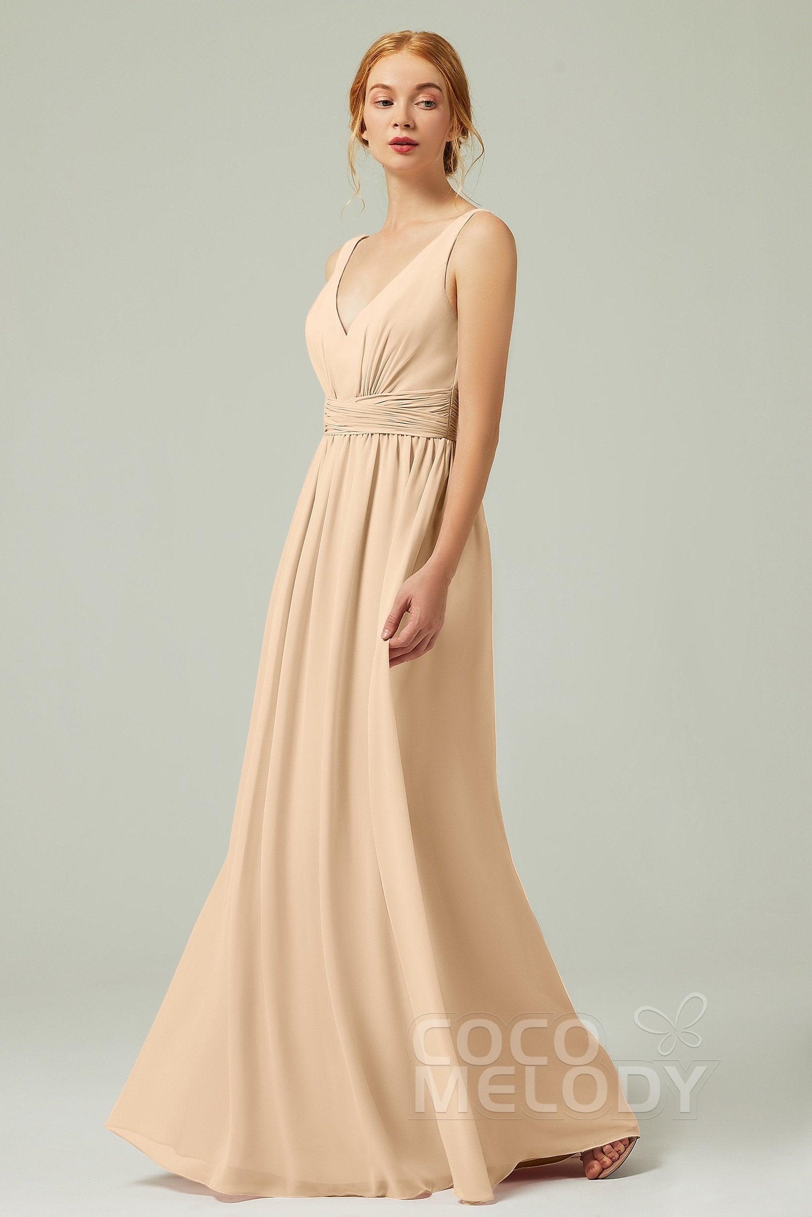 A-Line Floor Length Chiffon Bridesmaid Dress CB0318 - COCOMELODY