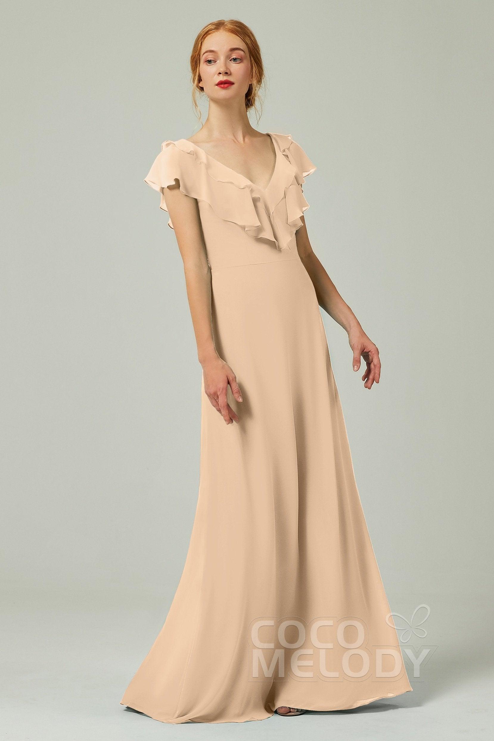 A-Line Floor Length Chiffon Bridesmaid Dress CB0323 - COCOMELODY
