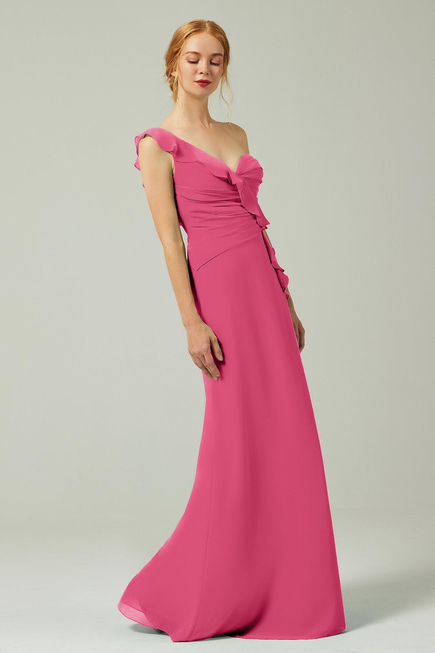 Sheath-Column Floor Length Chiffon Bridesmaid Dress CB0324 - COCOMELODY