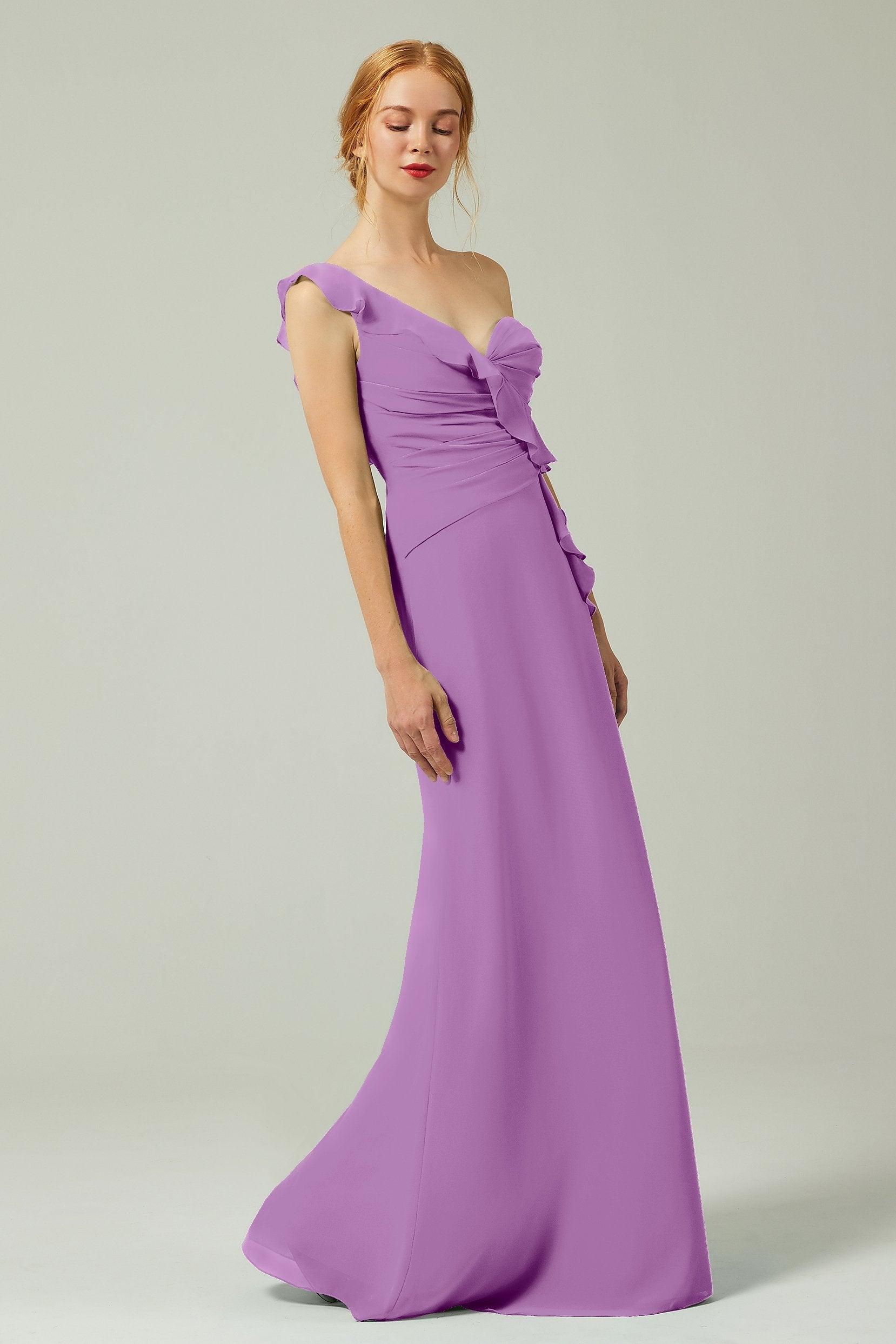 Sheath-Column Floor Length Chiffon Bridesmaid Dress CB0324 - COCOMELODY