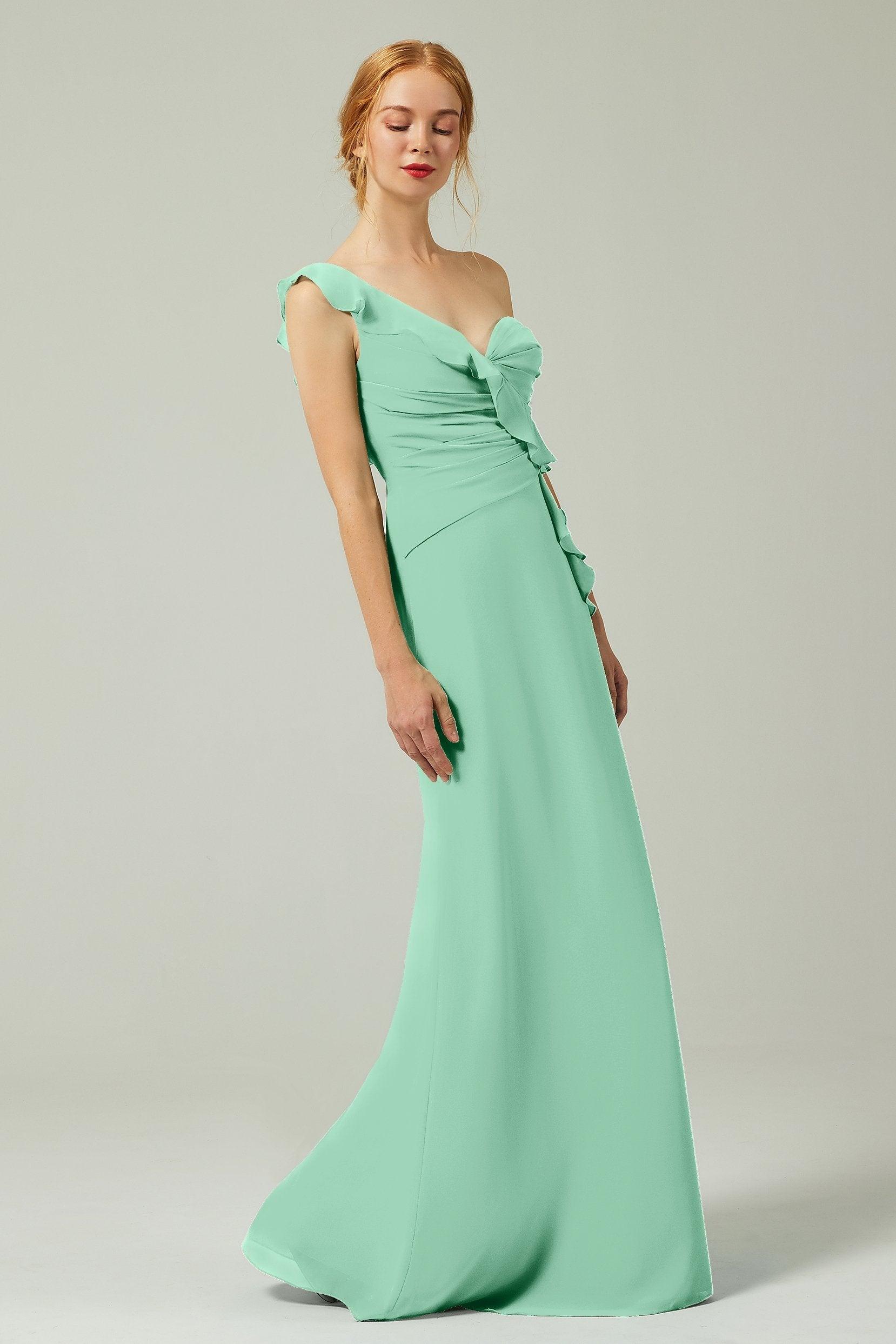 Sheath-Column Floor Length Chiffon Bridesmaid Dress CB0324 - COCOMELODY