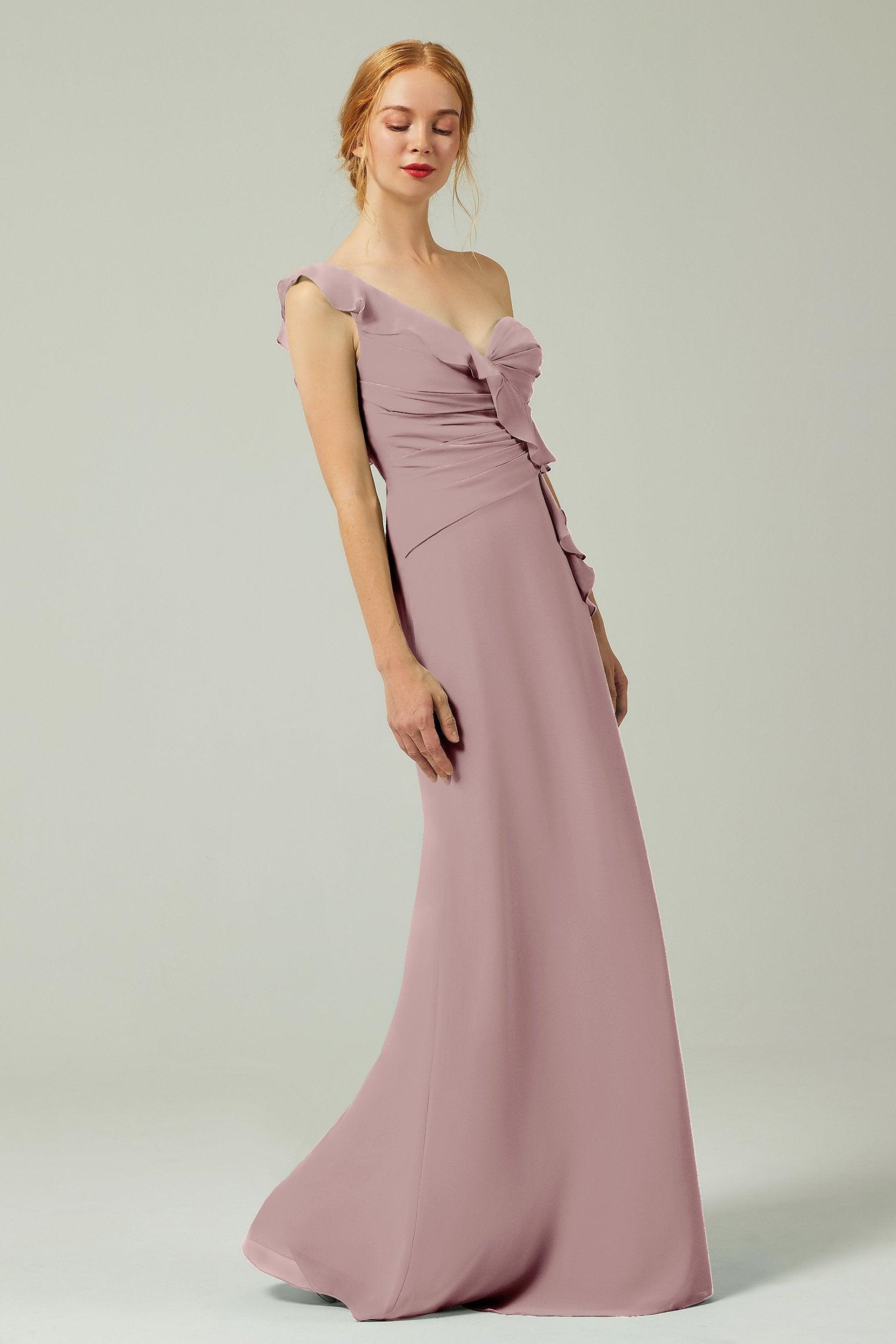 Sheath-Column Floor Length Chiffon Bridesmaid Dress CB0324 - COCOMELODY