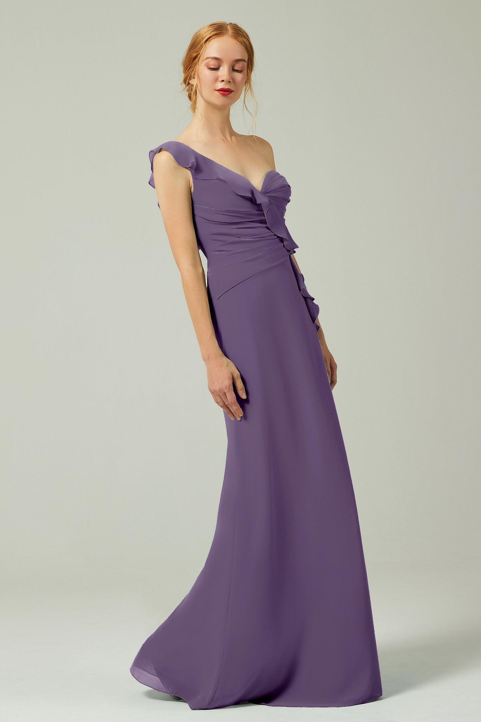Sheath-Column Floor Length Chiffon Bridesmaid Dress CB0324 - COCOMELODY