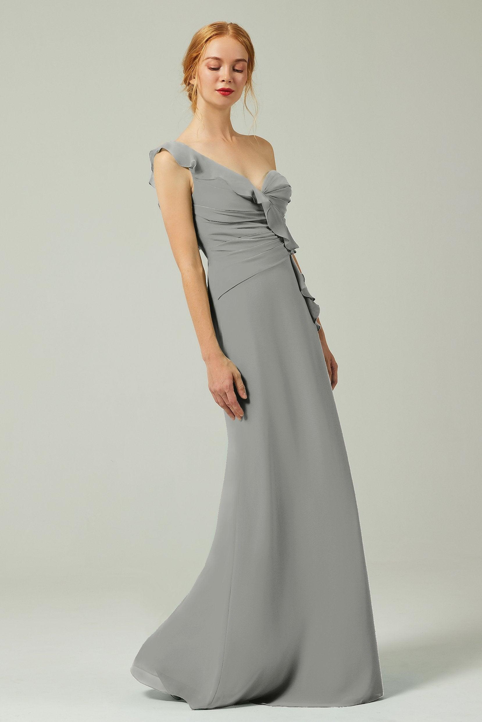Sheath-Column Floor Length Chiffon Bridesmaid Dress CB0324 - COCOMELODY