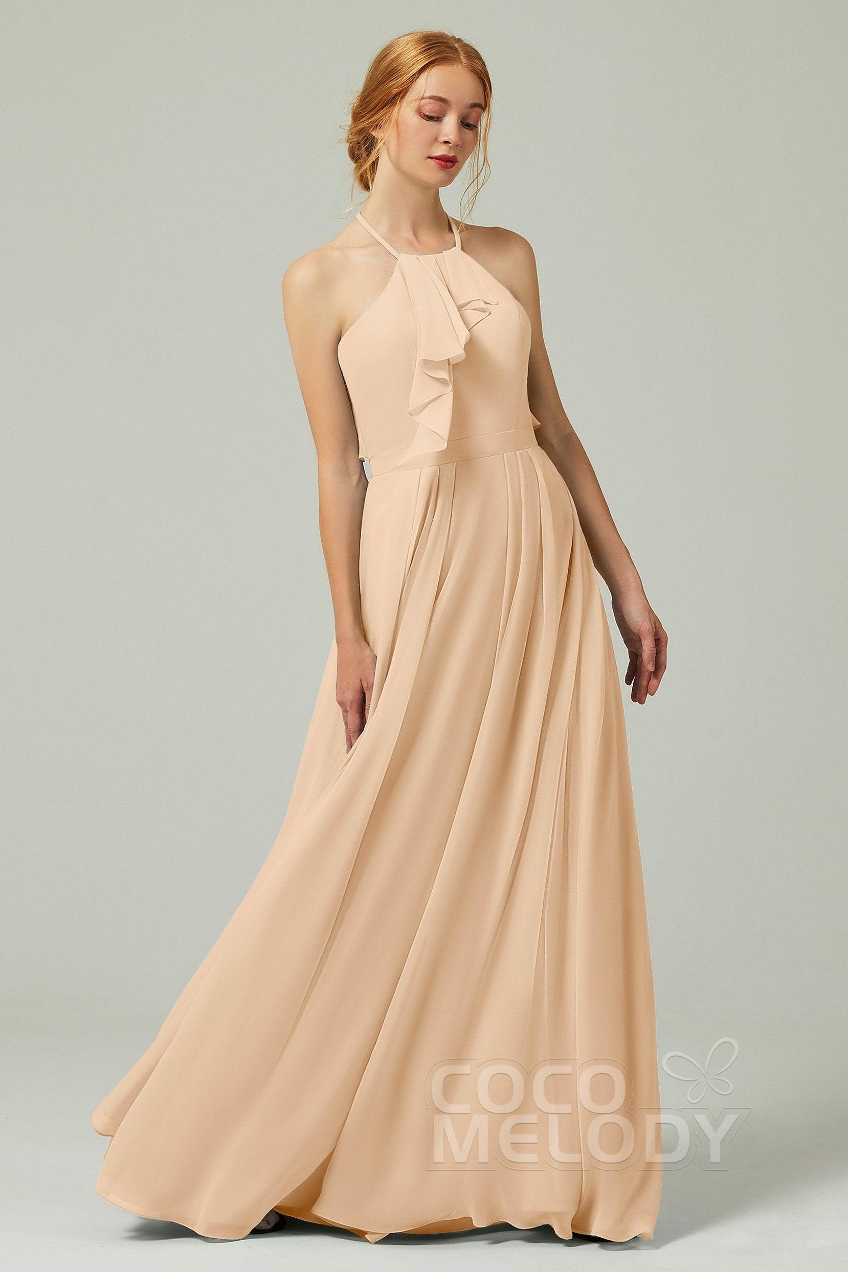 A-Line Floor Length Chiffon Bridesmaid Dress CB0328 - COCOMELODY