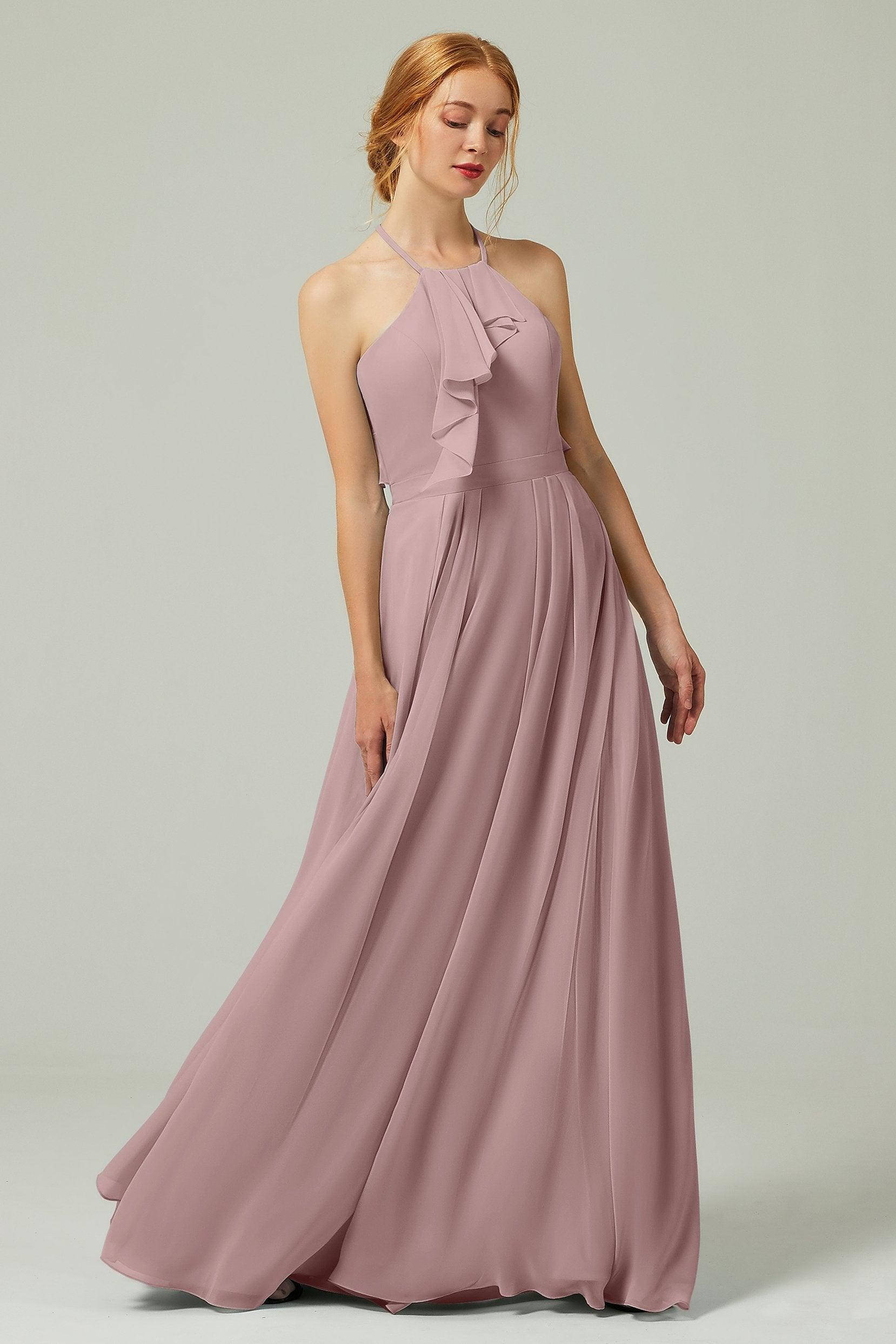 A-Line Floor Length Chiffon Bridesmaid Dress CB0328 - COCOMELODY