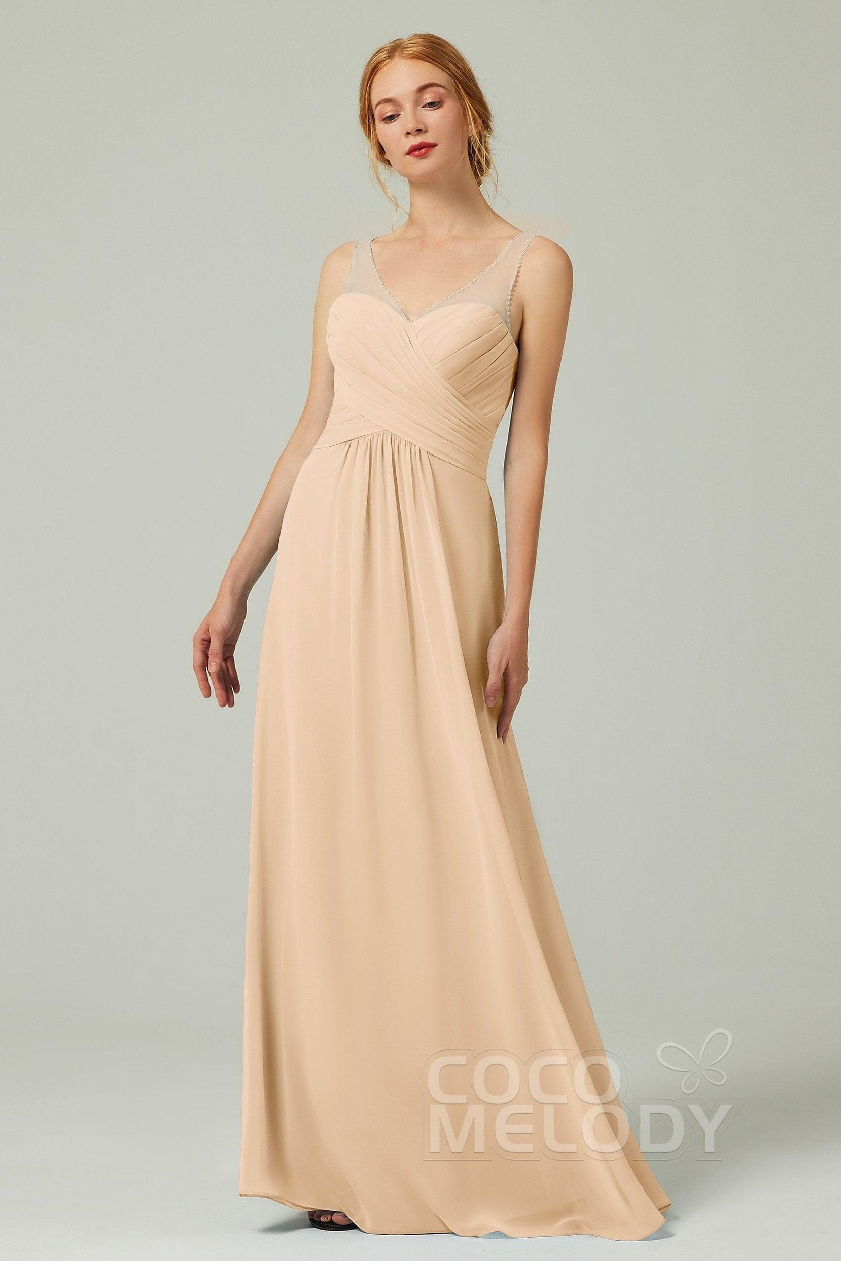 A-Line Floor Length Chiffon Bridesmaid Dress CB0331 - COCOMELODY