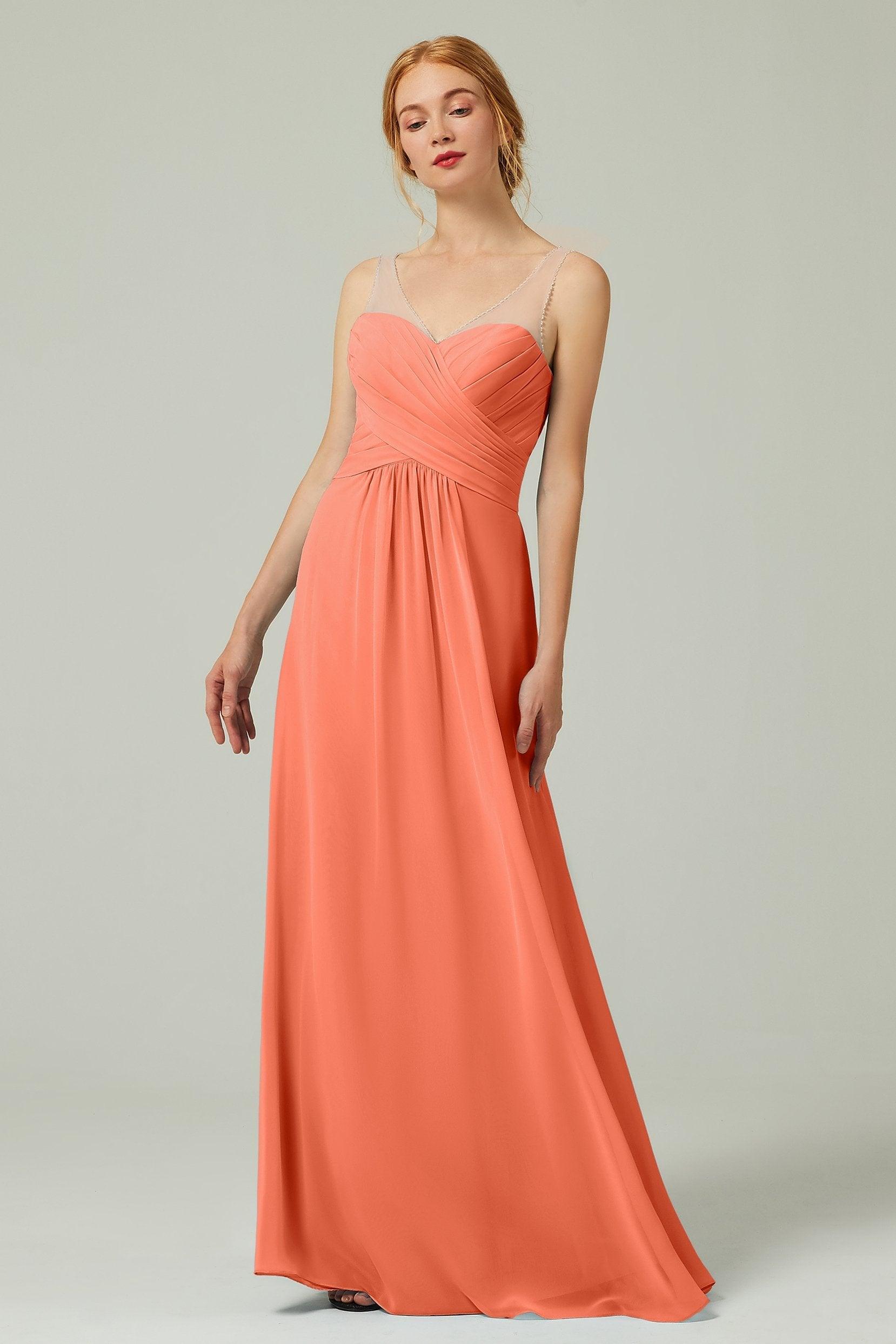 A-Line Floor Length Chiffon Bridesmaid Dress CB0331 - COCOMELODY