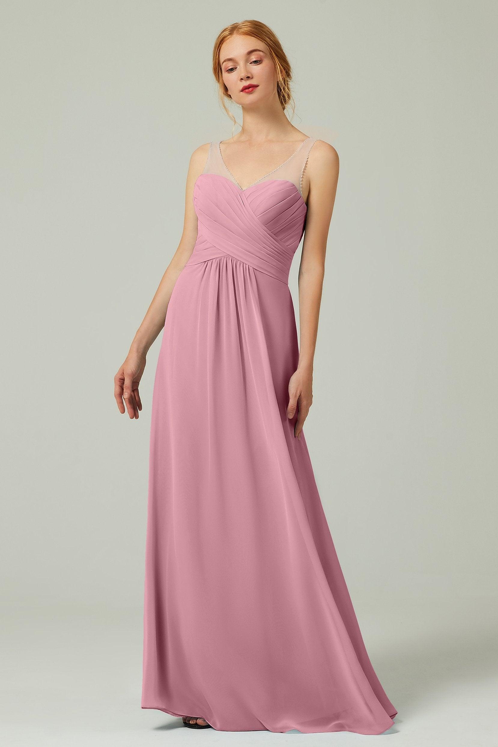 A-Line Floor Length Chiffon Bridesmaid Dress CB0331 - COCOMELODY