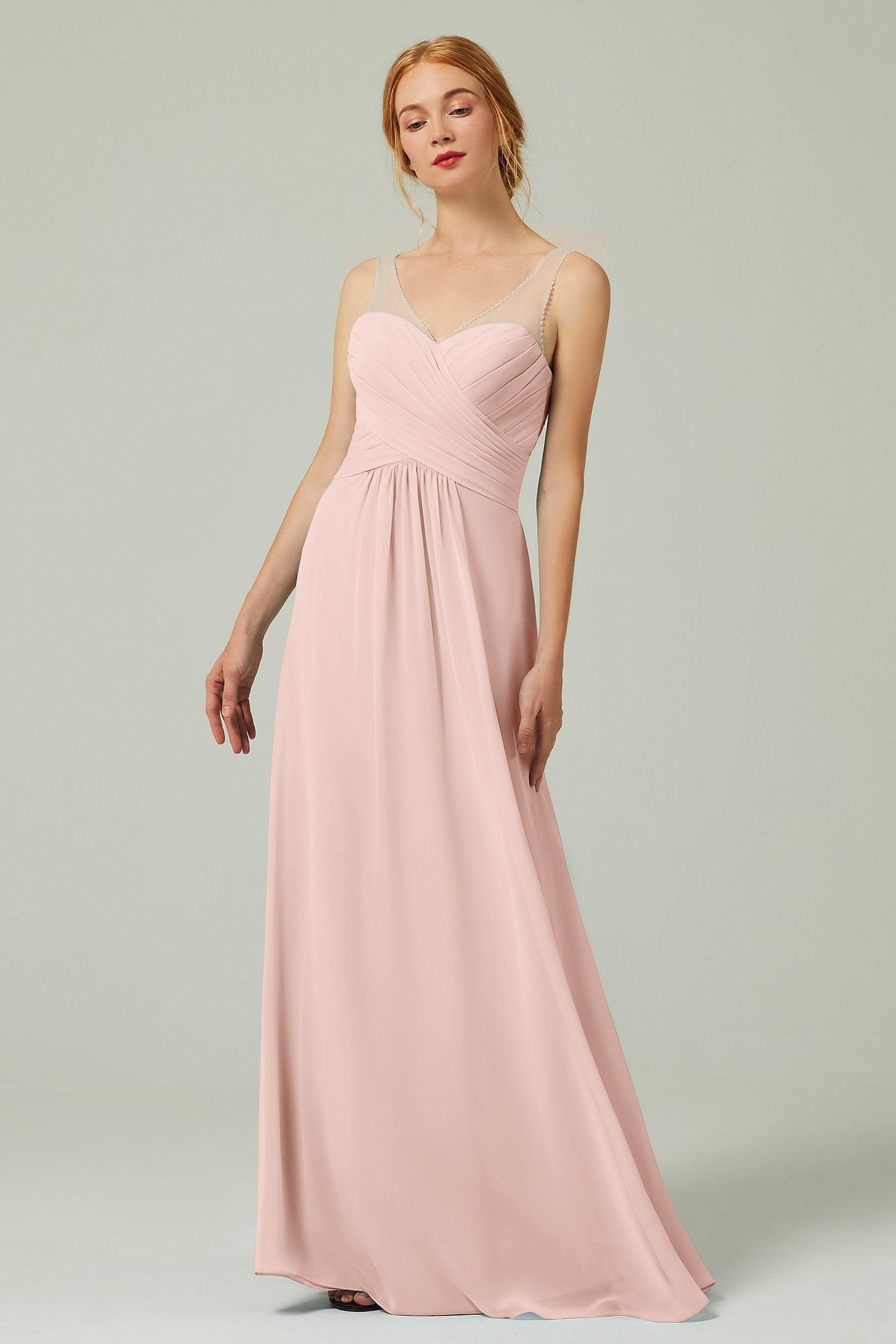 A-Line Floor Length Chiffon Bridesmaid Dress CB0331 - COCOMELODY