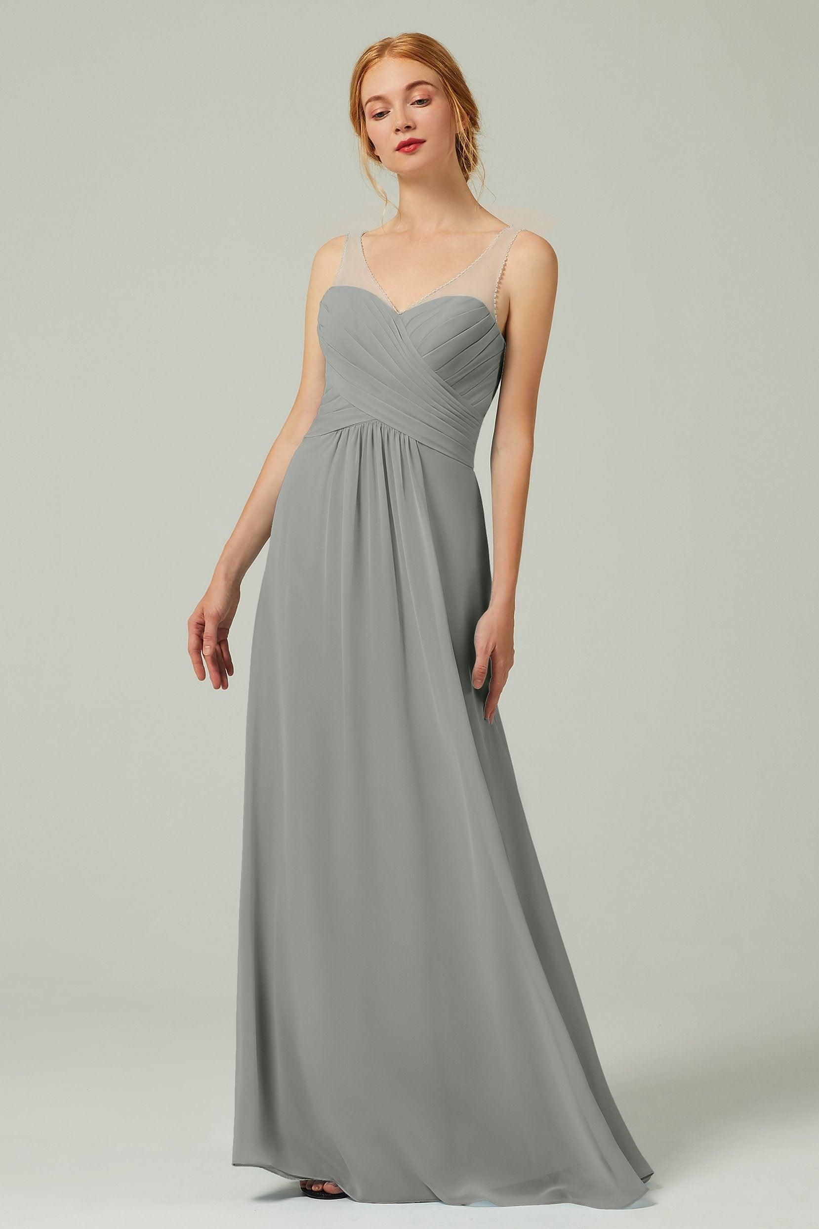 A-Line Floor Length Chiffon Bridesmaid Dress CB0331 - COCOMELODY