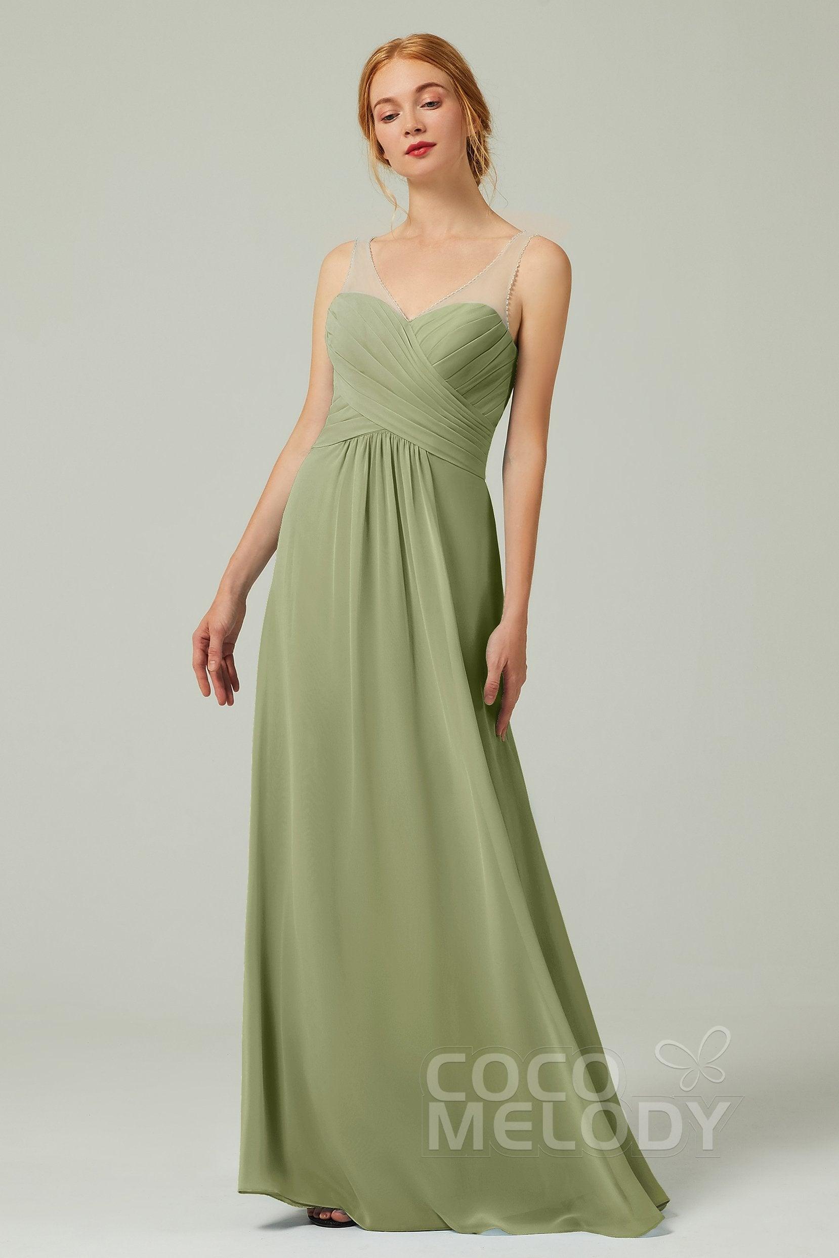 A-Line Floor Length Chiffon Bridesmaid Dress CB0331 - COCOMELODY