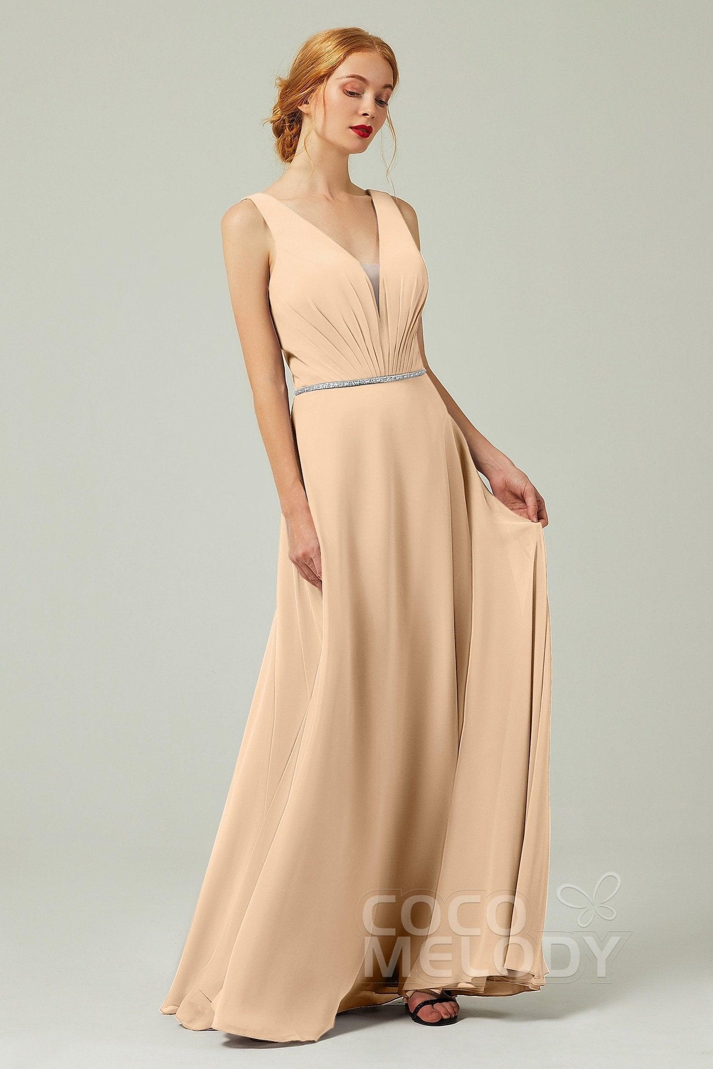 A-Line Floor Length Chiffon Bridesmaid Dress CB0332 - COCOMELODY
