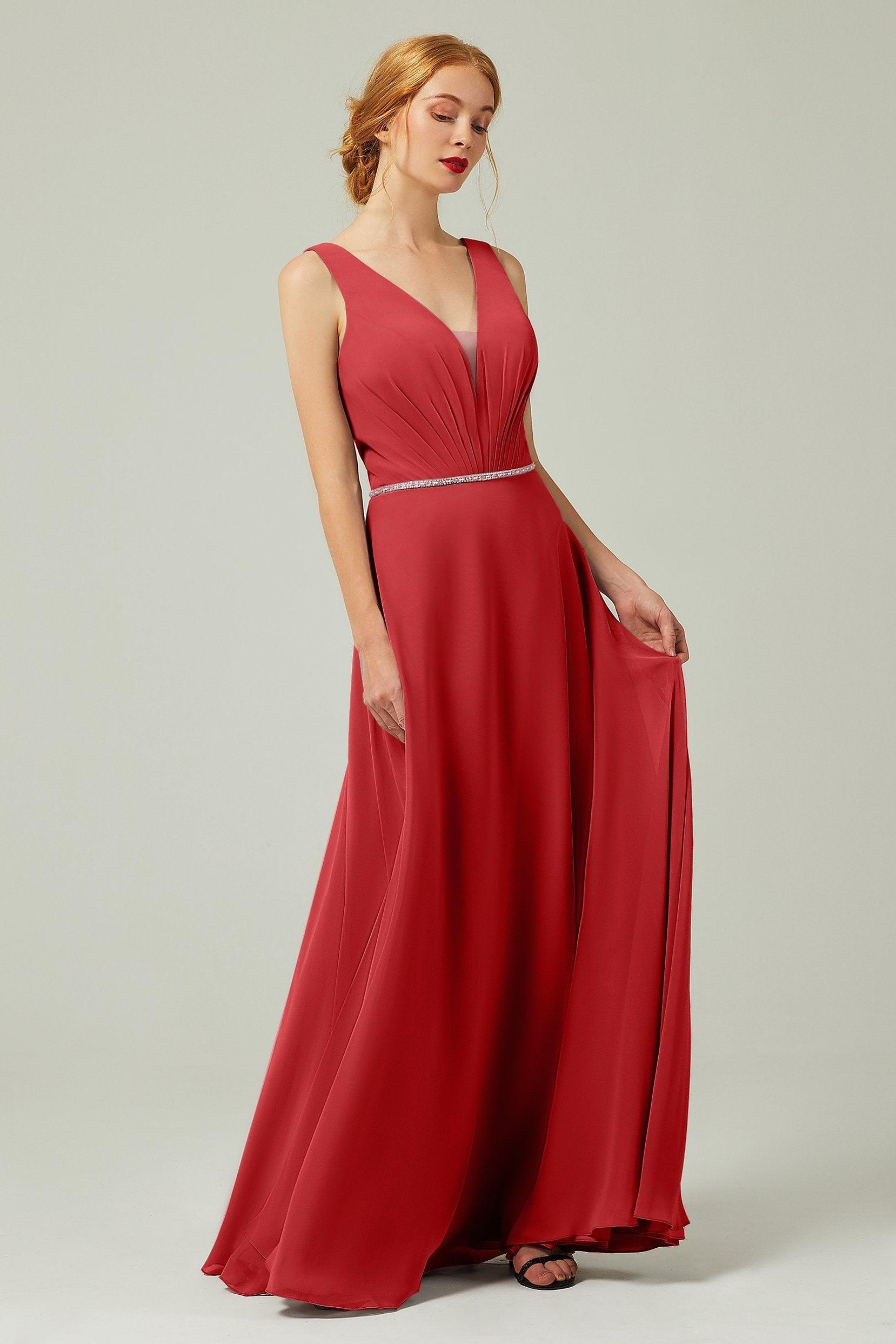 A-Line Floor Length Chiffon Bridesmaid Dress CB0332 - COCOMELODY