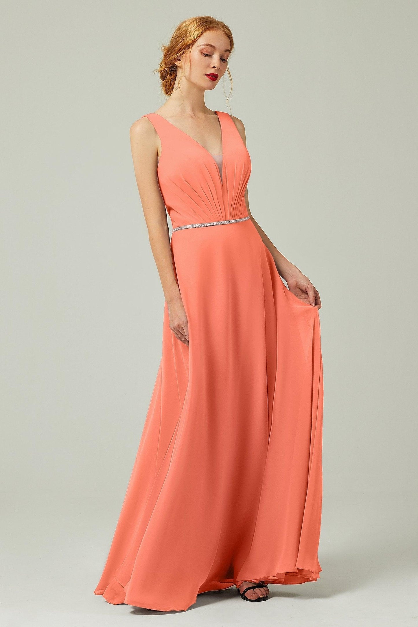 A-Line Floor Length Chiffon Bridesmaid Dress CB0332 - COCOMELODY