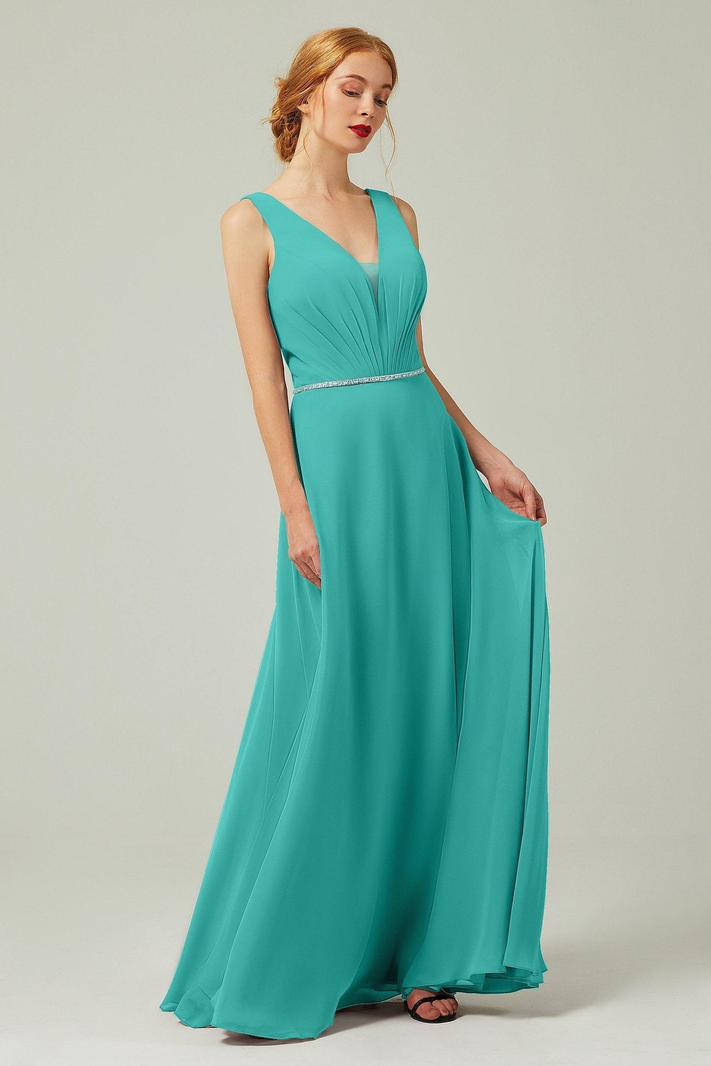 A-Line Floor Length Chiffon Bridesmaid Dress CB0332 - COCOMELODY