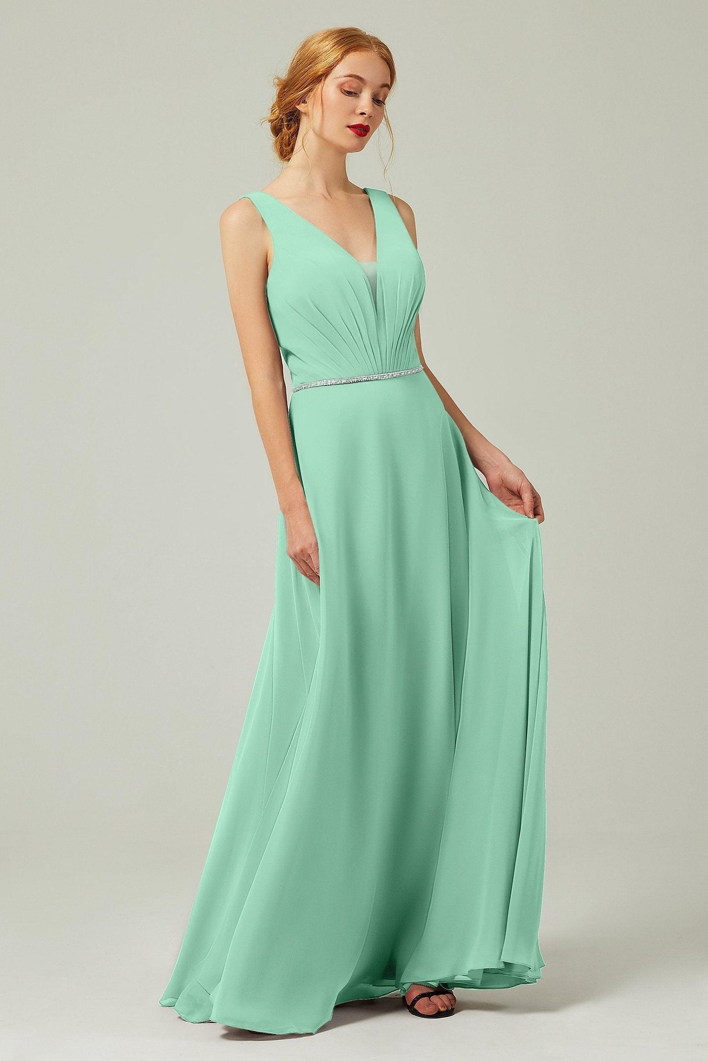 A-Line Floor Length Chiffon Bridesmaid Dress CB0332 - COCOMELODY