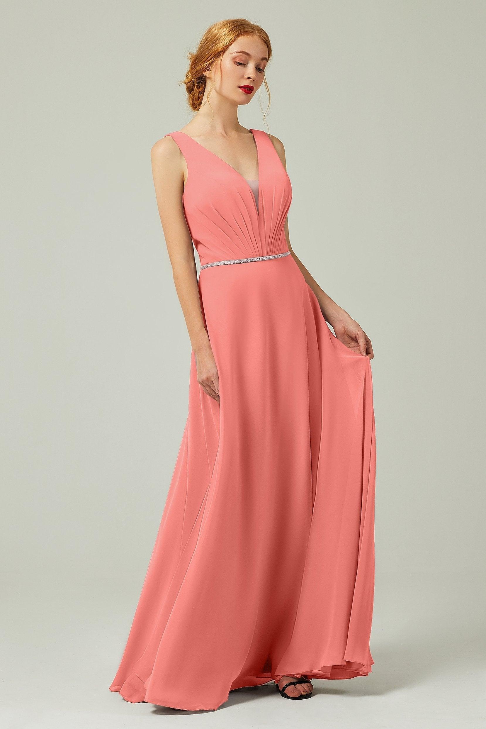A-Line Floor Length Chiffon Bridesmaid Dress CB0332 - COCOMELODY