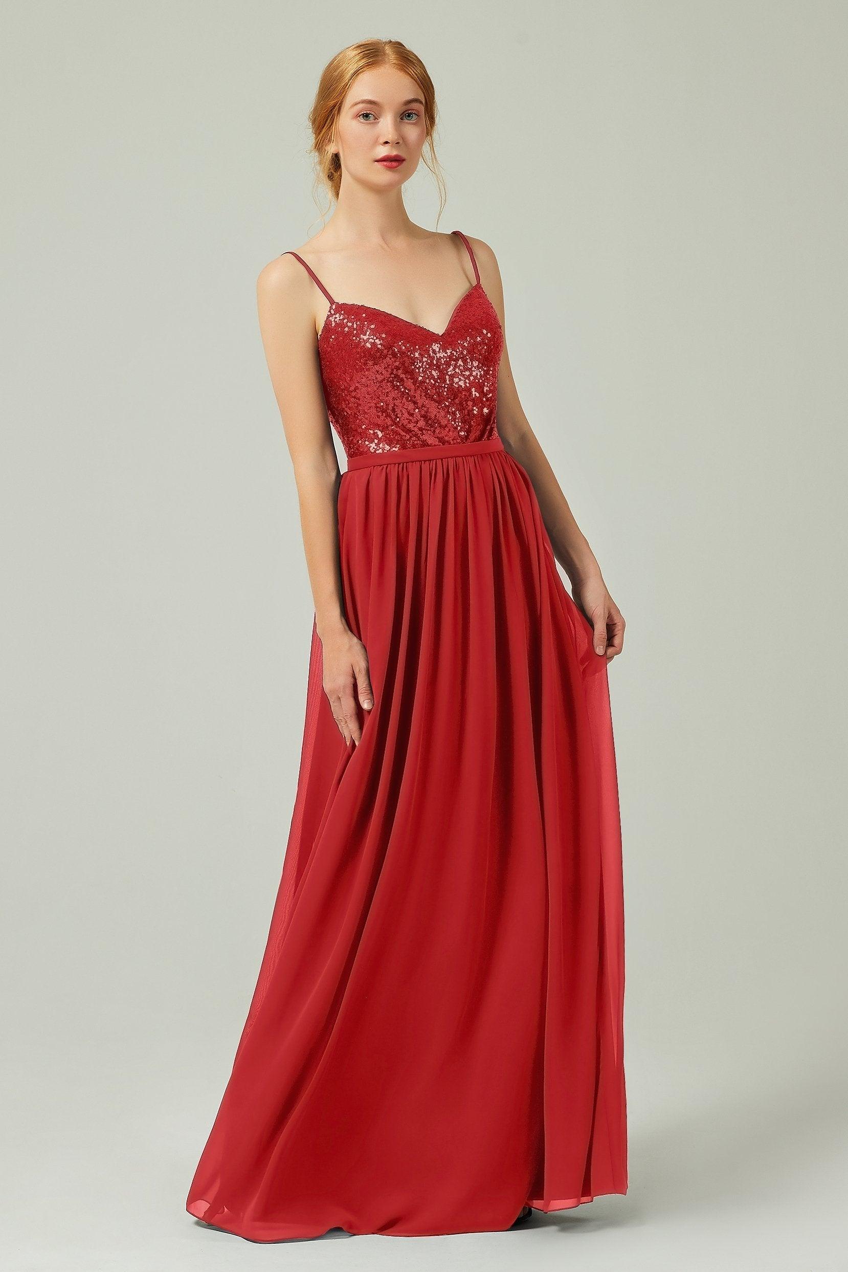 A-Line Floor Length Chiffon Sequined Bridesmaid Dress Formal Dresses CB0333 - COCOMELODY