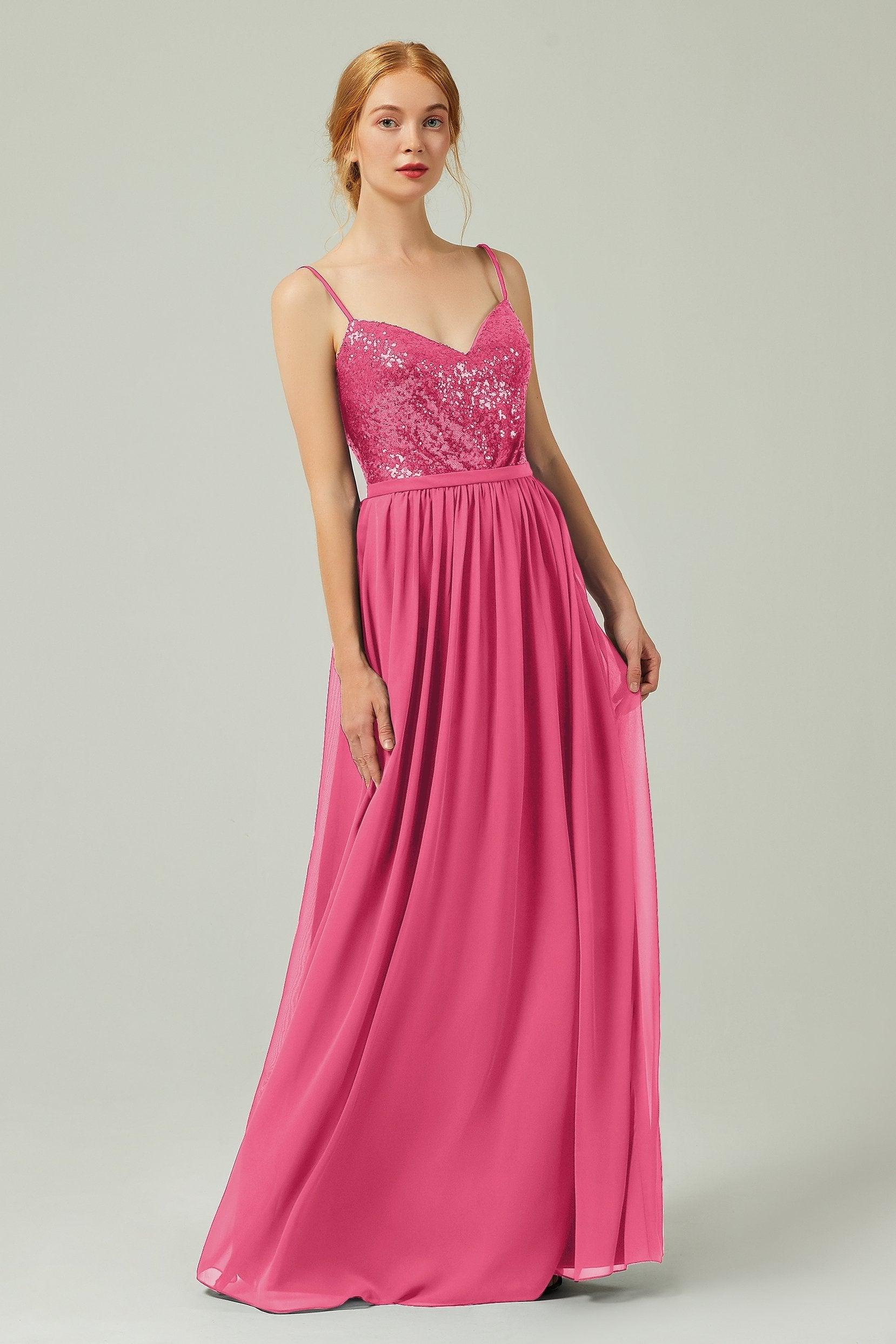 A-Line Floor Length Chiffon Sequined Bridesmaid Dress Formal Dresses CB0333 - COCOMELODY