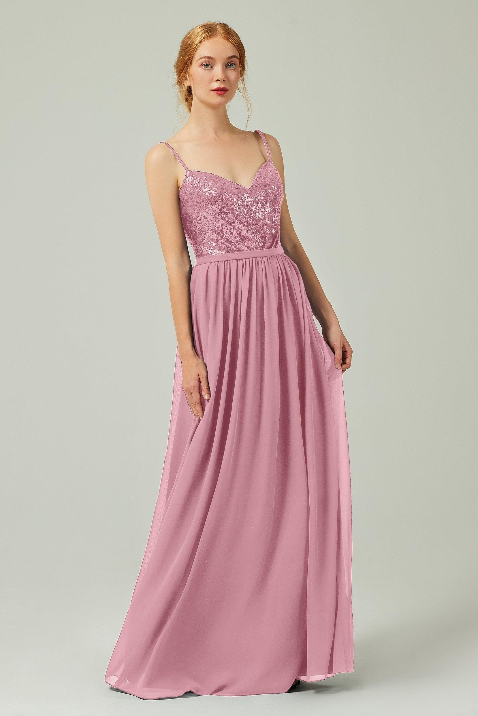 A-Line Floor Length Chiffon Sequined Bridesmaid Dress Formal Dresses CB0333 - COCOMELODY