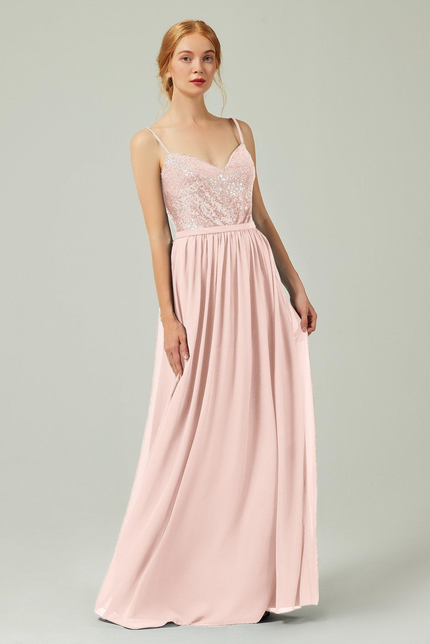 A-Line Floor Length Chiffon Sequined Bridesmaid Dress Formal Dresses CB0333 - COCOMELODY