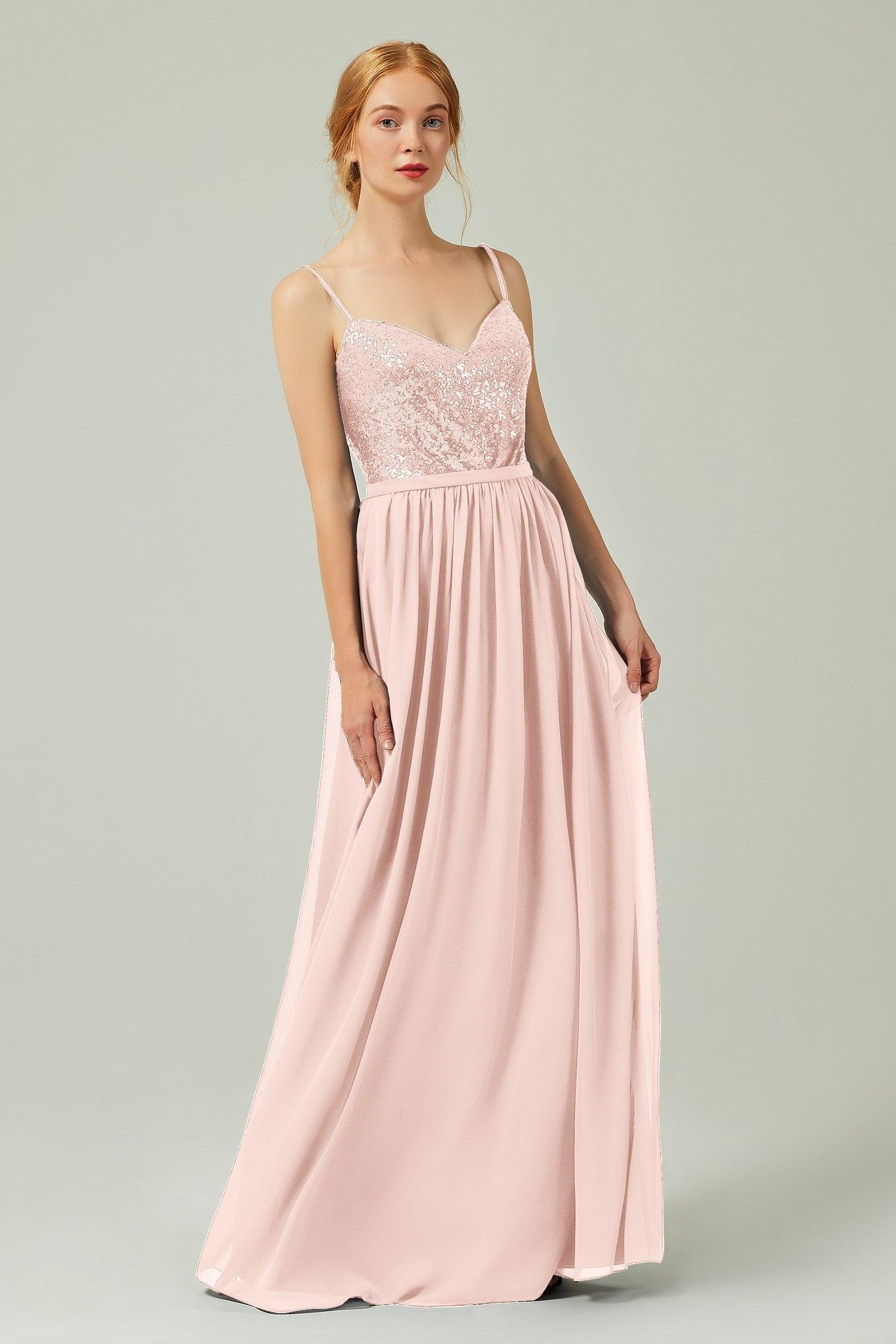 A-Line Floor Length Chiffon Sequined Bridesmaid Dress Formal Dresses CB0333 - COCOMELODY