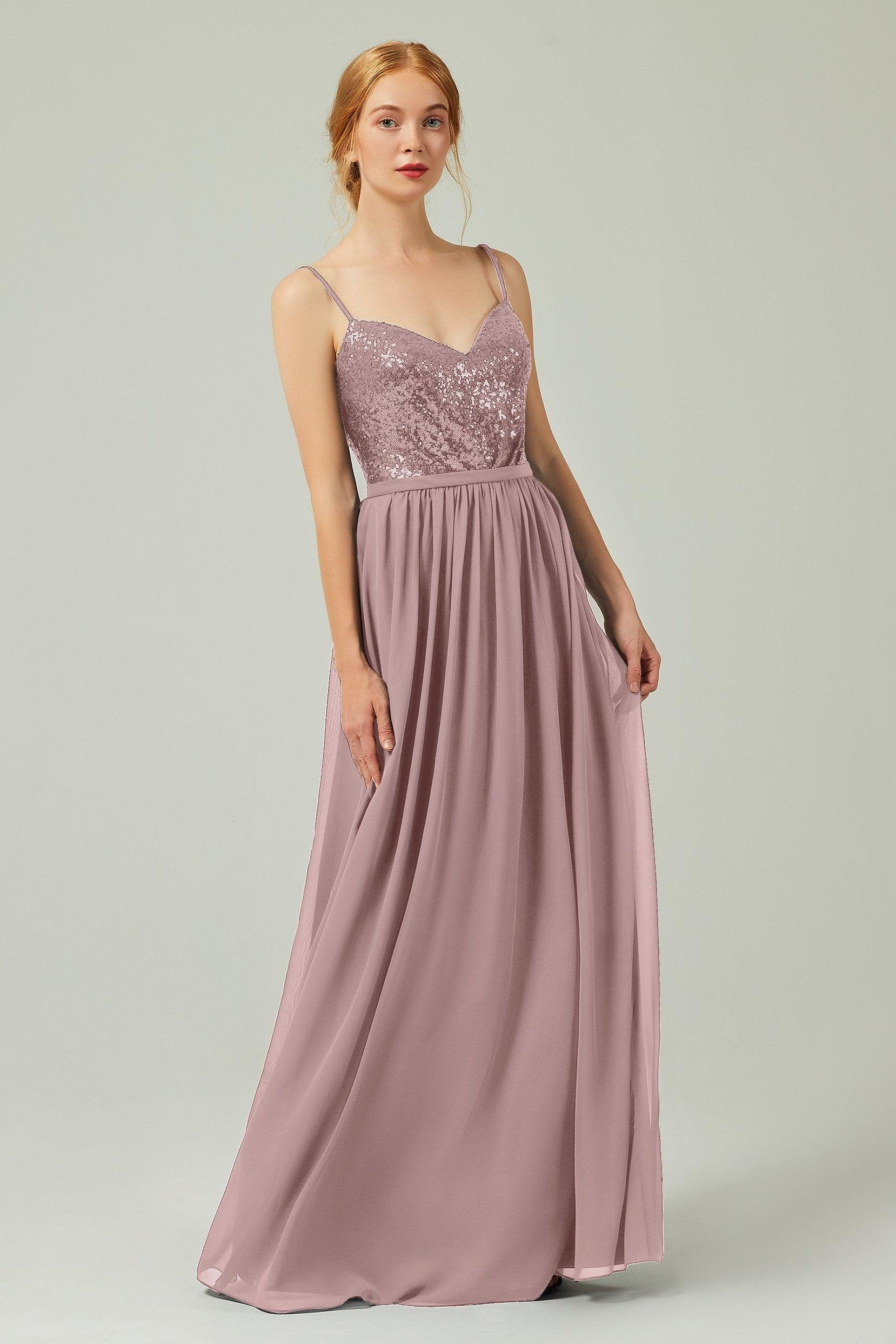 A-Line Floor Length Chiffon Sequined Bridesmaid Dress Formal Dresses CB0333 - COCOMELODY