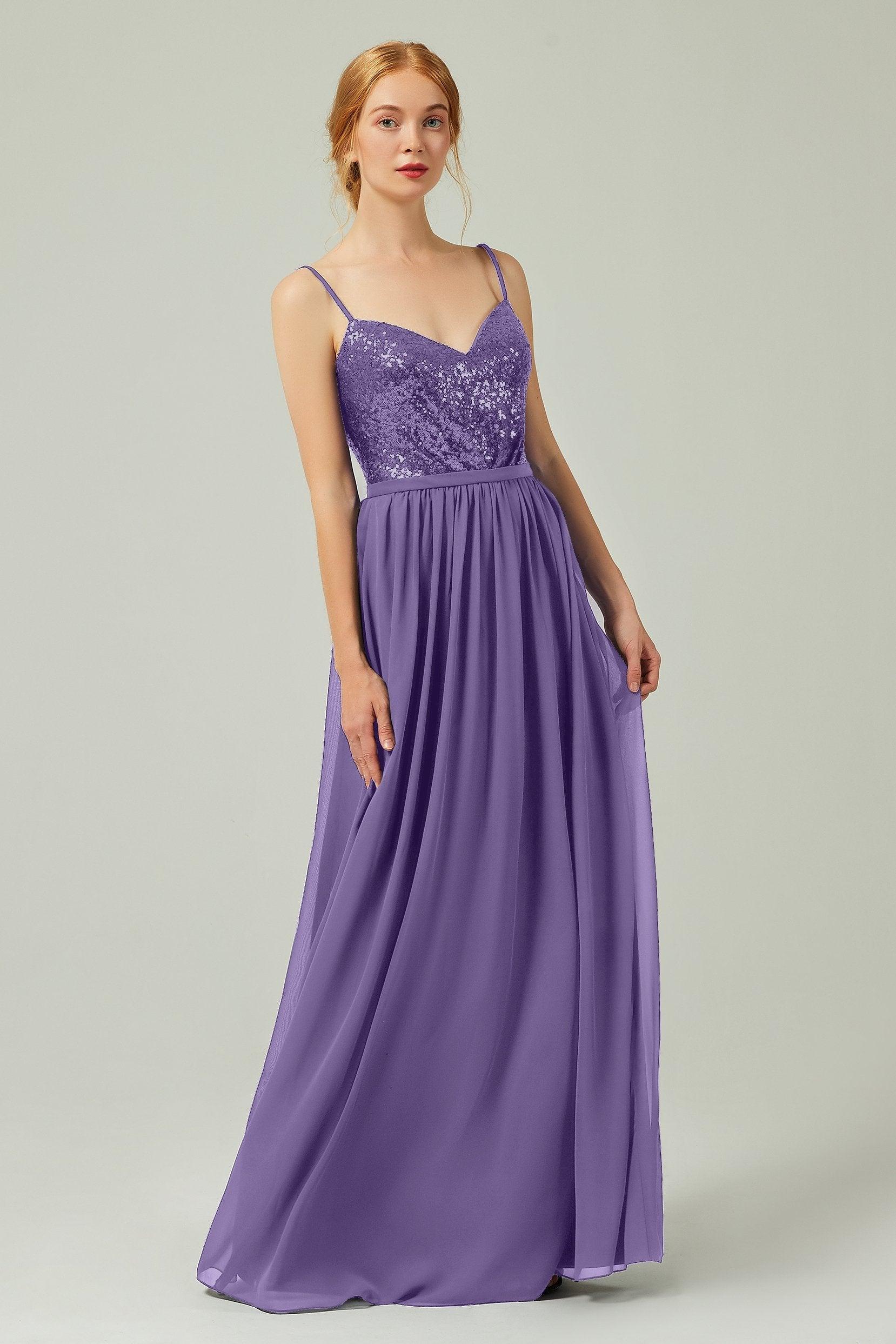 A-Line Floor Length Chiffon Sequined Bridesmaid Dress Formal Dresses CB0333 - COCOMELODY