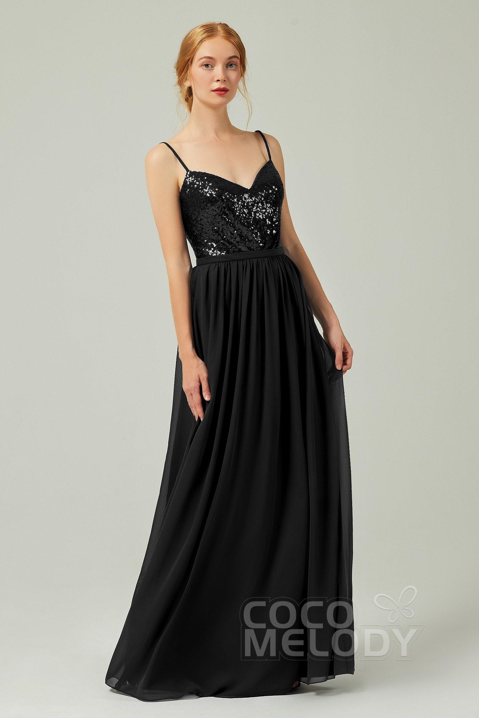 A-Line Floor Length Chiffon Sequined Bridesmaid Dress Formal Dresses CB0333 - COCOMELODY