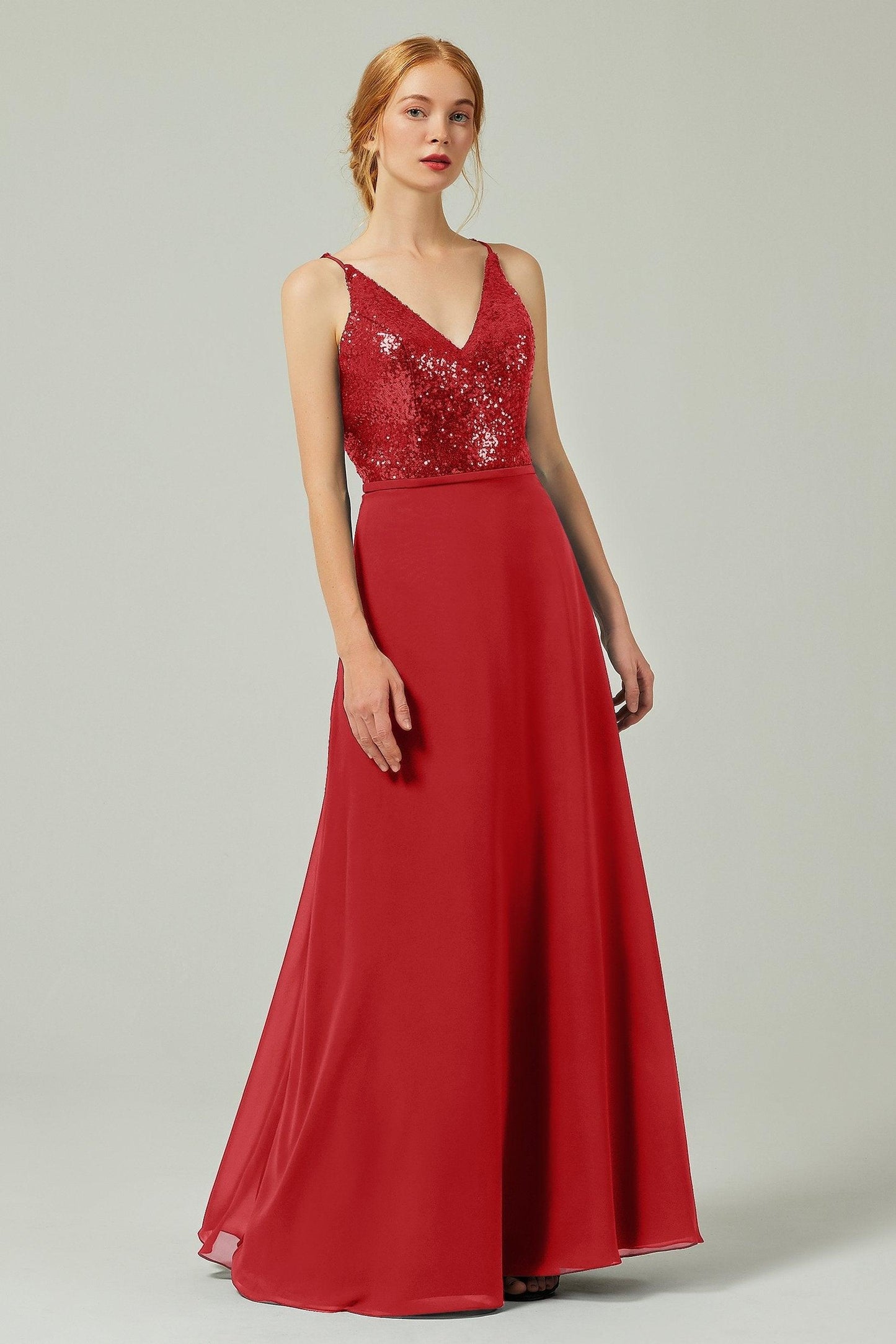 A-Line Floor Length Chiffon Sequined Bridesmaid Dress Formal Dresses CB0335 - COCOMELODY