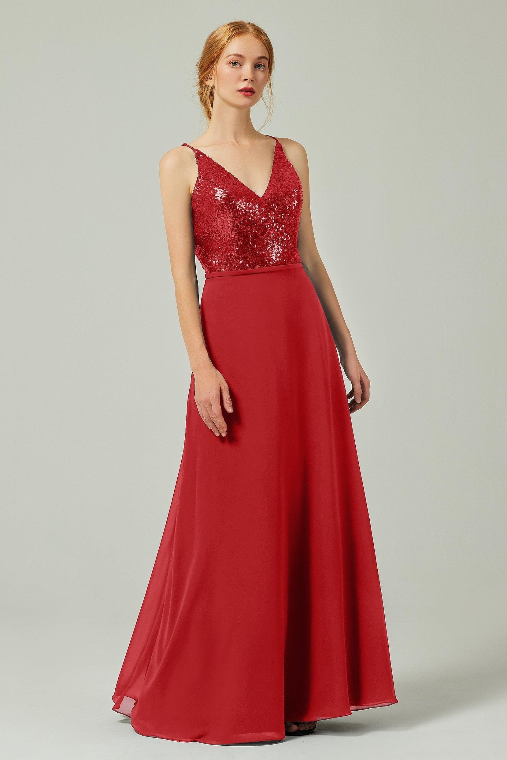 A-Line Floor Length Chiffon Sequined Bridesmaid Dress Formal Dresses CB0335 - COCOMELODY
