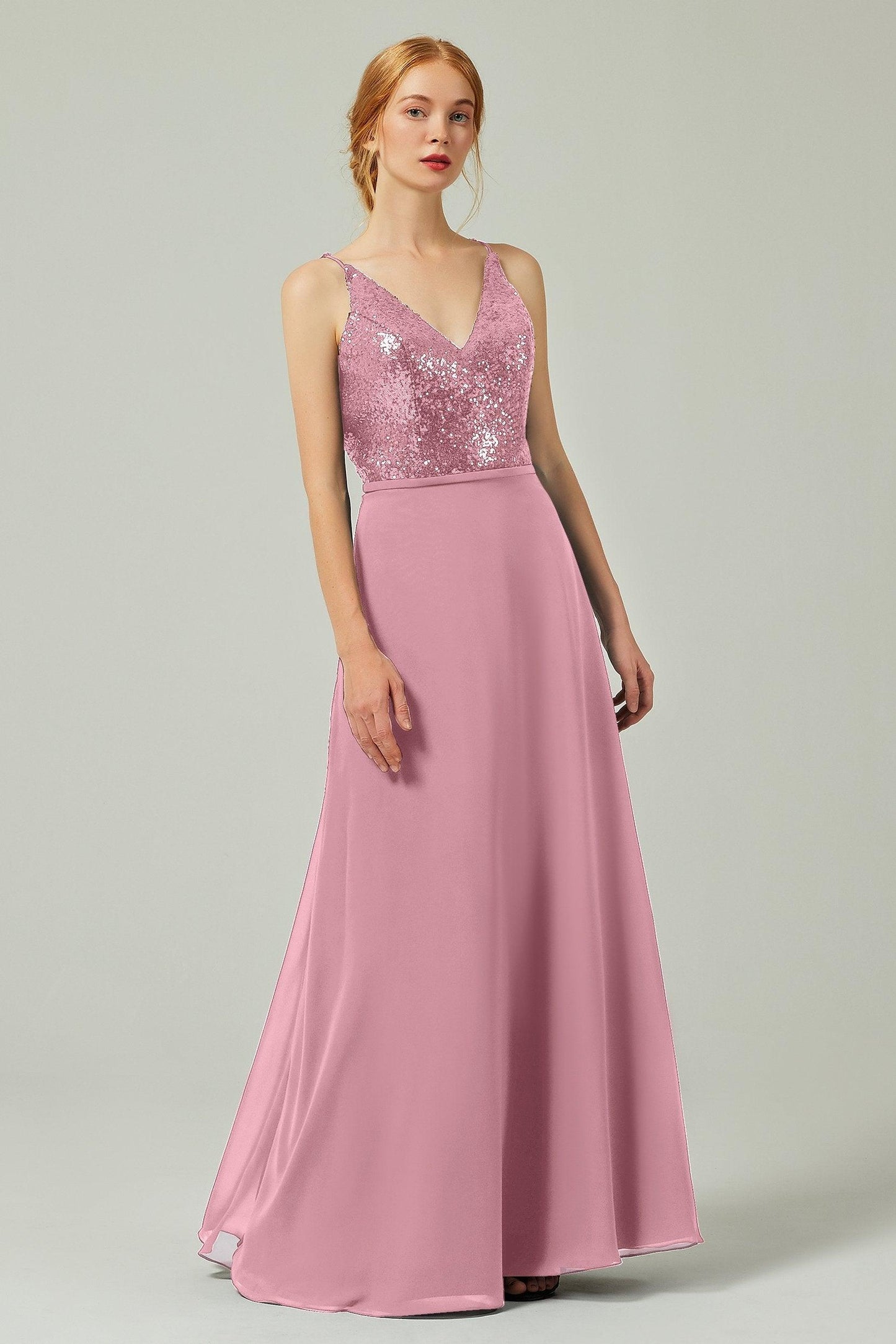 A-Line Floor Length Chiffon Sequined Bridesmaid Dress Formal Dresses CB0335 - COCOMELODY