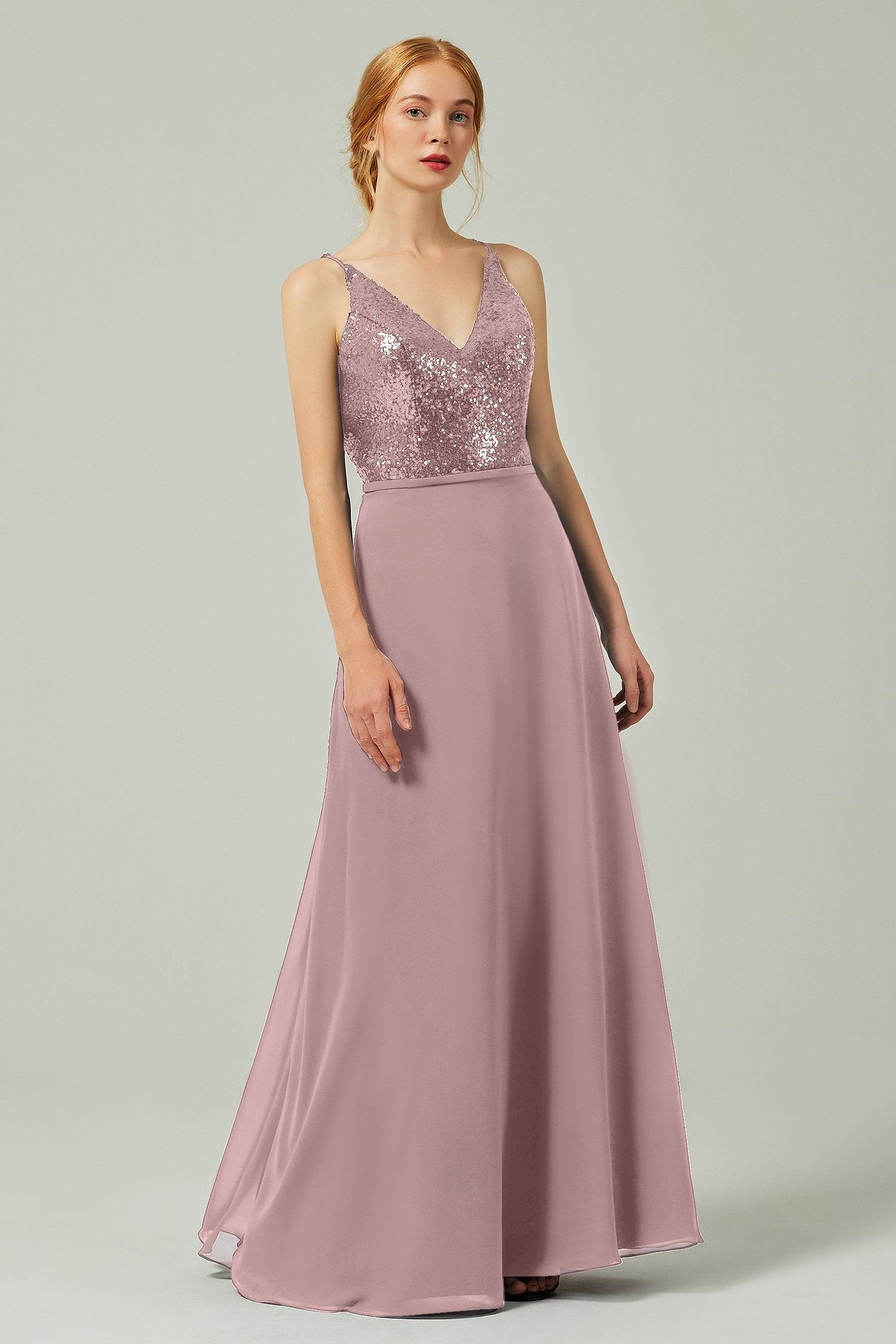 A-Line Floor Length Chiffon Sequined Bridesmaid Dress Formal Dresses CB0335 - COCOMELODY