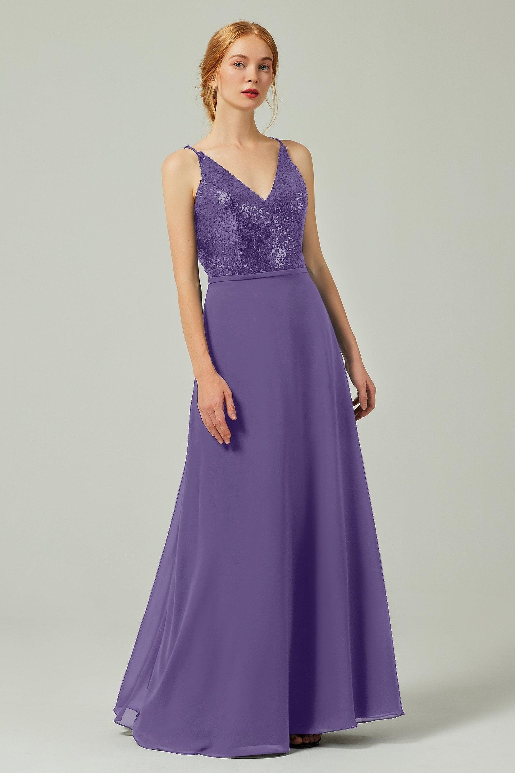 A-Line Floor Length Chiffon Sequined Bridesmaid Dress Formal Dresses CB0335 - COCOMELODY