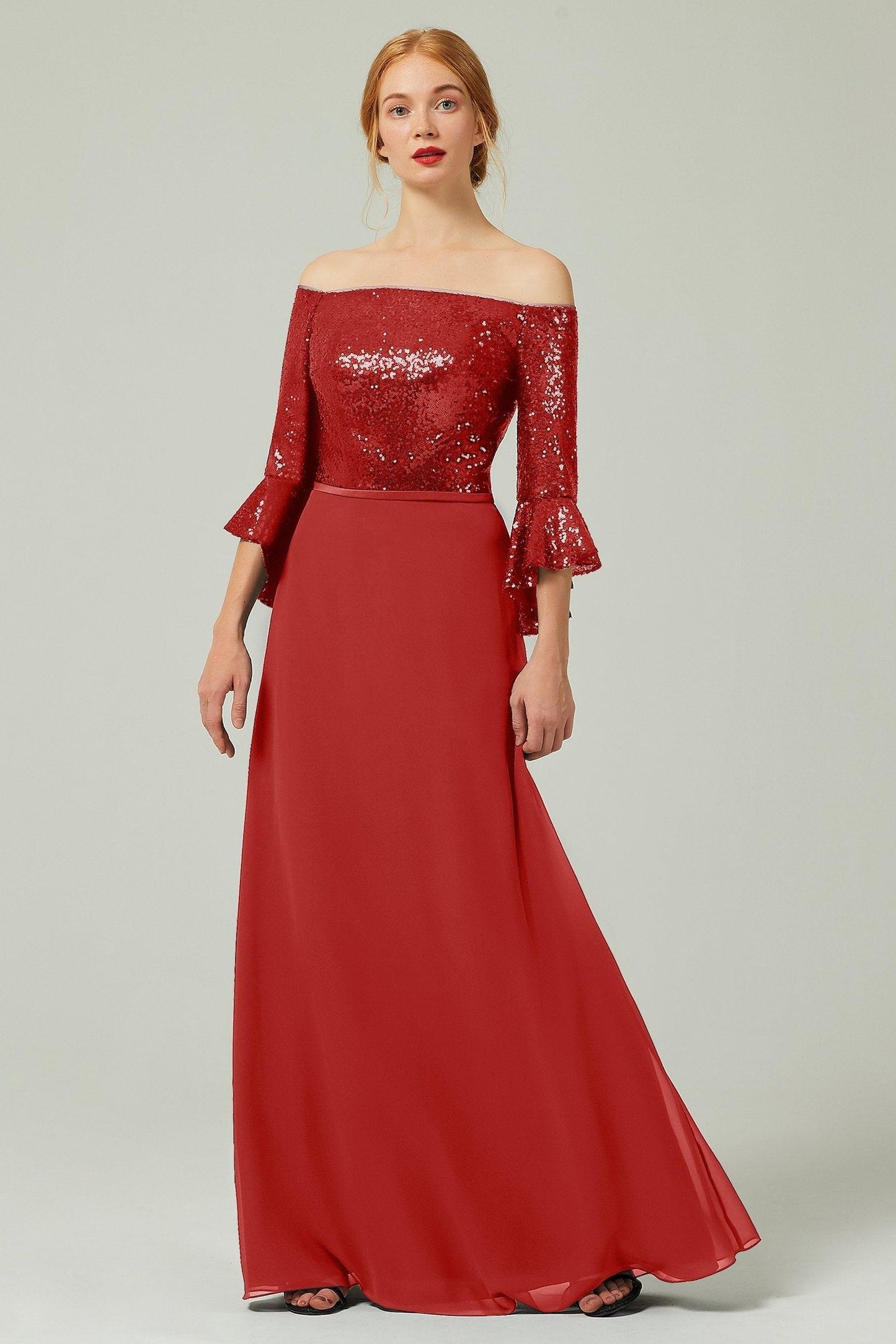 A-Line Floor Length Chiffon Sequined Bridesmaid Dress Formal Dresses CB0336 - COCOMELODY