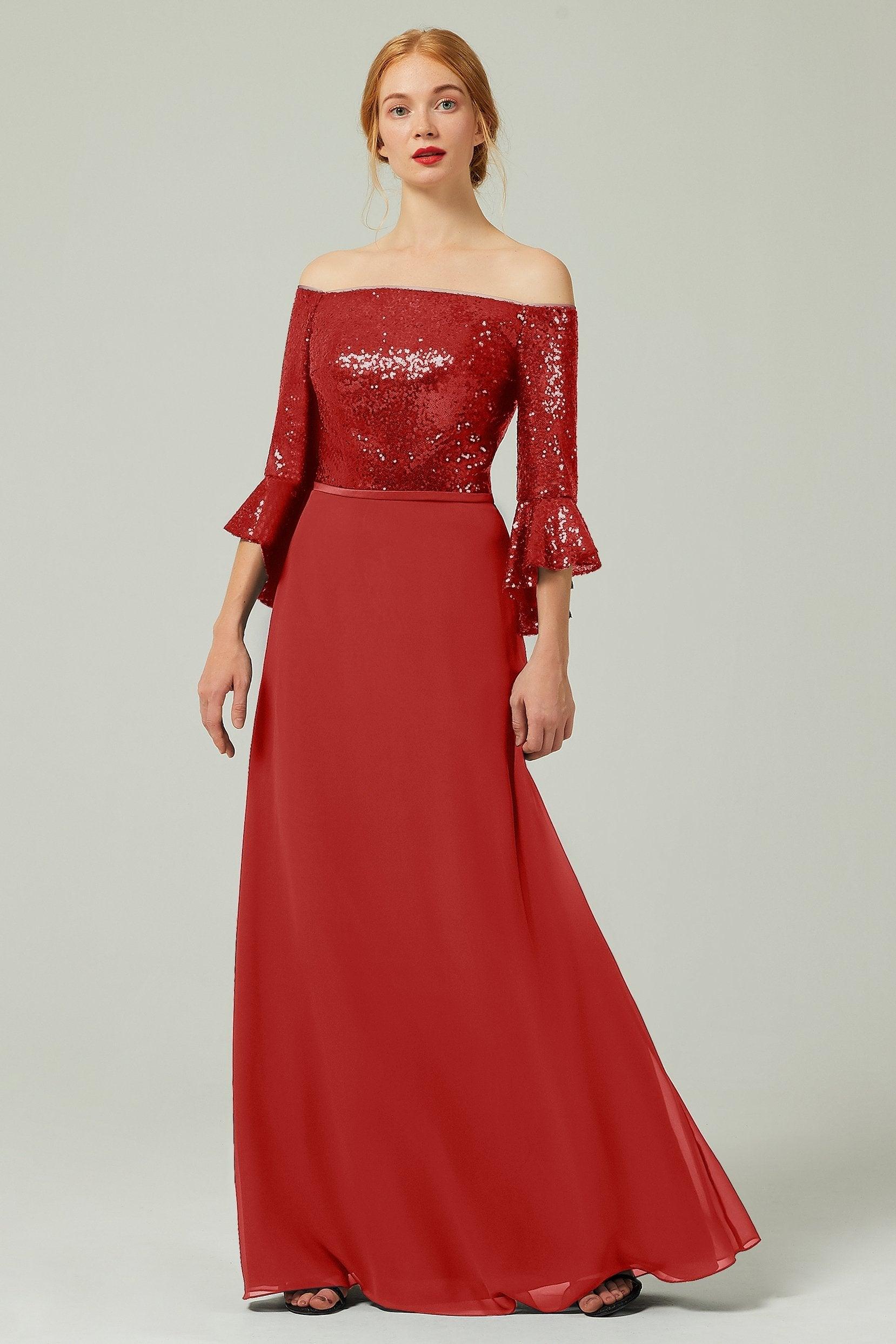 A-Line Floor Length Chiffon Sequined Bridesmaid Dress Formal Dresses CB0336 - COCOMELODY