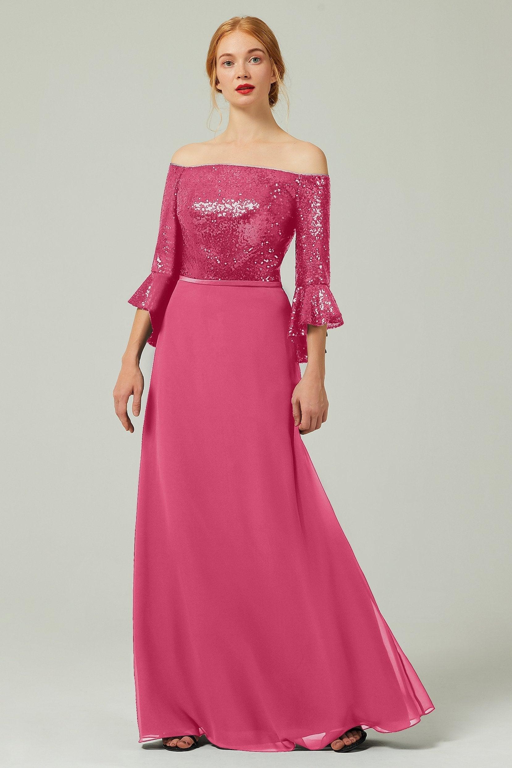 A-Line Floor Length Chiffon Sequined Bridesmaid Dress Formal Dresses CB0336 - COCOMELODY